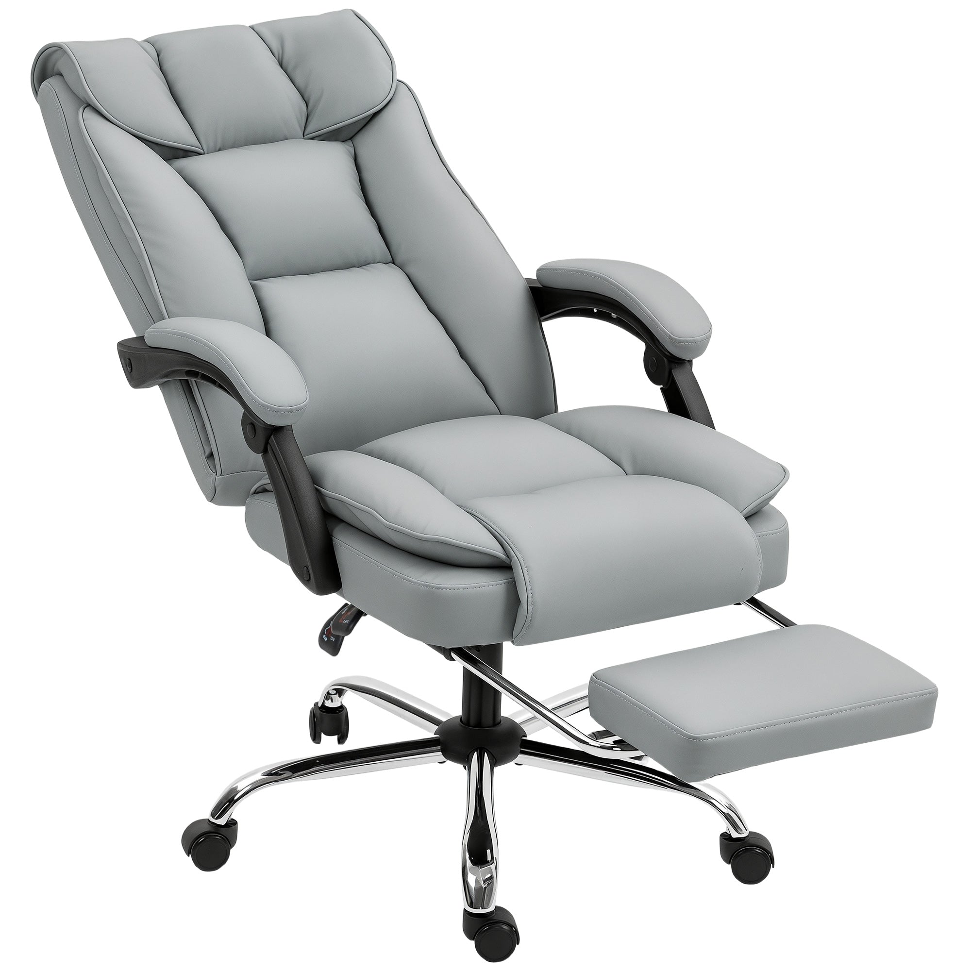 Chaise de Bureau Ergonomique, Fauteuil de Bureau Inclinable avec Repose-Pieds, Hauteur Réglable, Rembourrage Double Couche, Pivotante 360°, Revêtement Synthétique Résistant pour Animaux, Gris