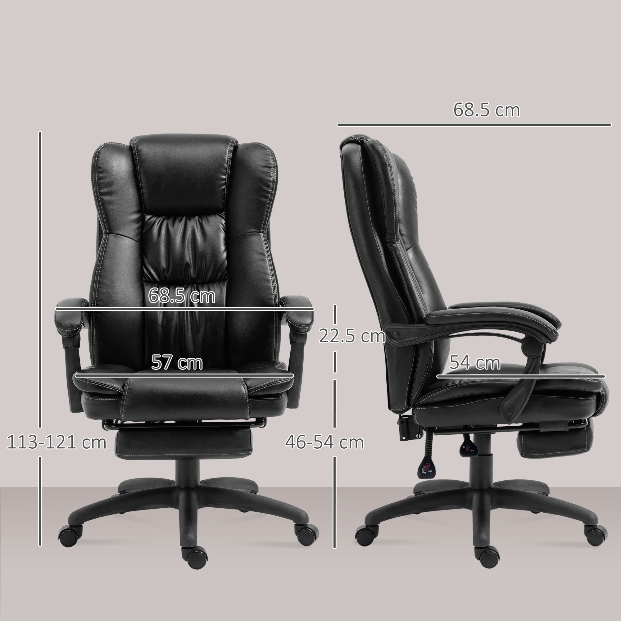 Fauteuil de bureau massant par vibrations, chaise de bureau ergonomique avec repose-pieds rétractable, hauteur réglable, dossier inclinable, télécommande filaire et pivotant à 360°, noir