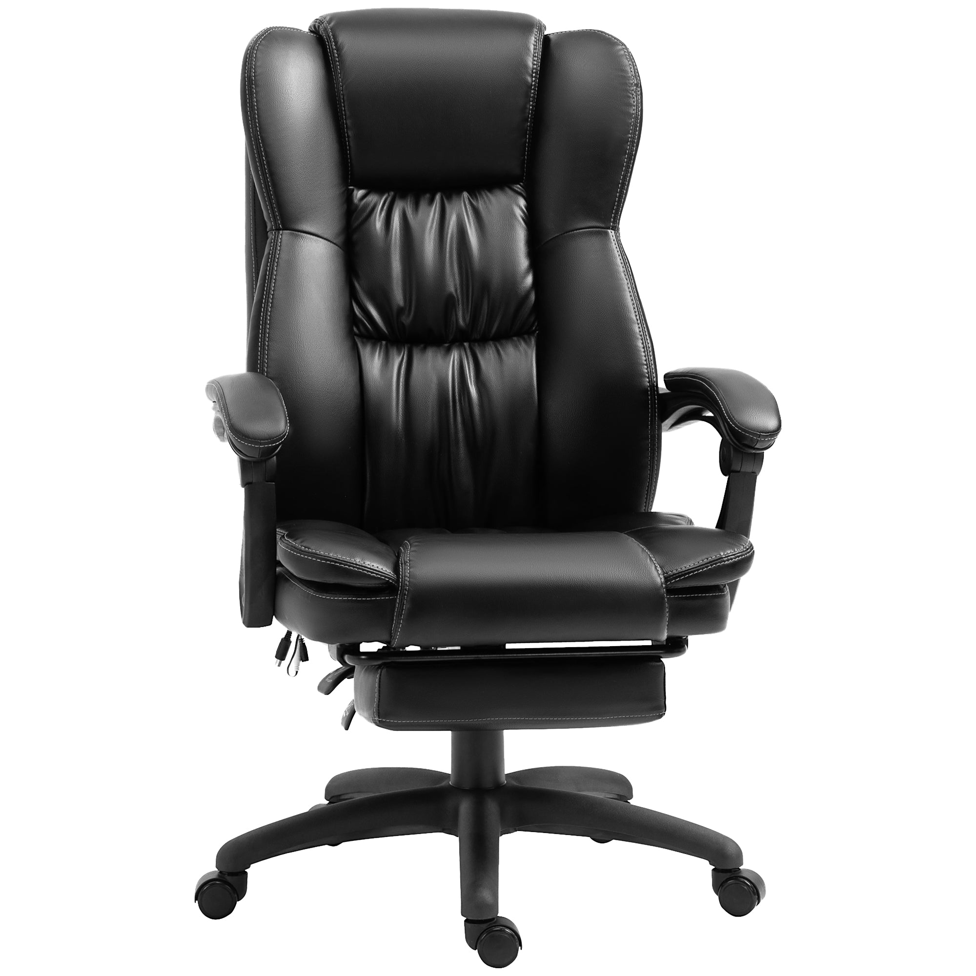 Fauteuil de bureau massant par vibrations, chaise de bureau ergonomique avec repose-pieds rétractable, hauteur réglable, dossier inclinable, télécommande filaire et pivotant à 360°, noir