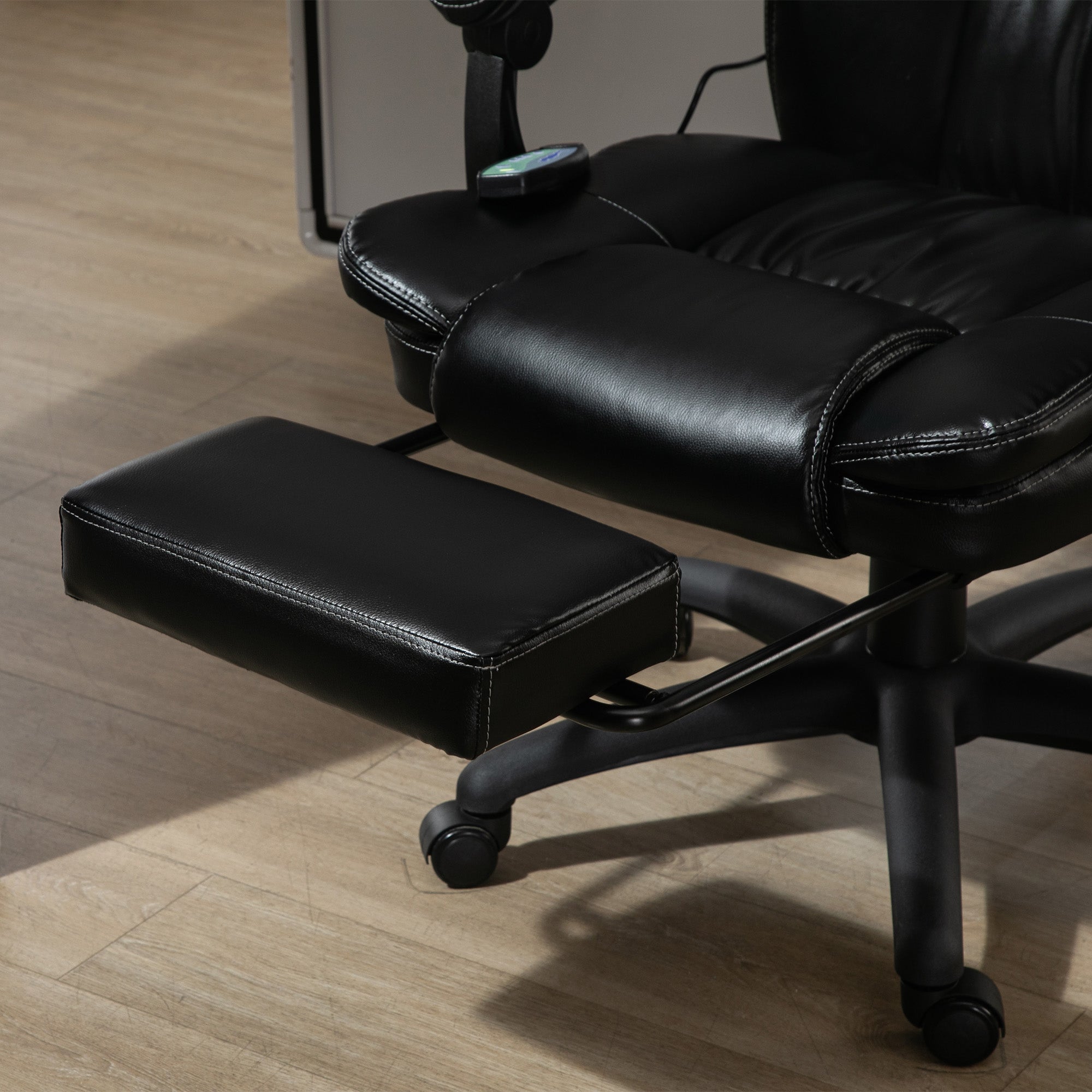 Fauteuil de bureau massant par vibrations, chaise de bureau ergonomique avec repose-pieds rétractable, hauteur réglable, dossier inclinable, télécommande filaire et pivotant à 360°, noir