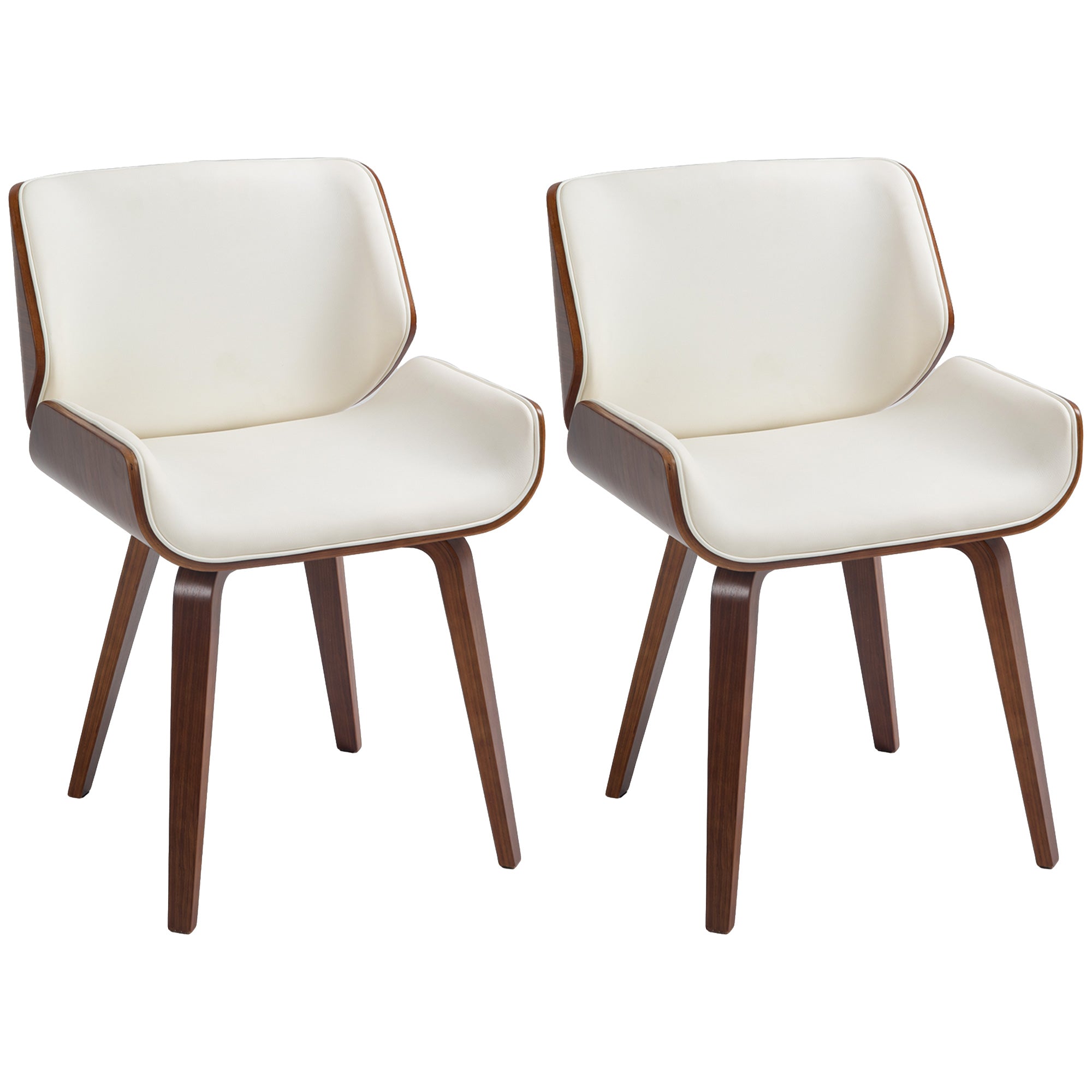 Lot de 2 chaises de salle à manger style vintage assise revêtement synthétique blanc et pieds en bois