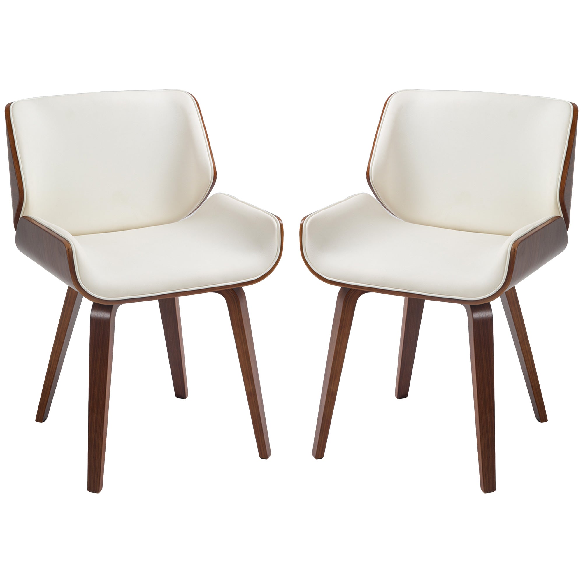 Lot de 2 chaises de salle à manger style vintage assise revêtement synthétique blanc et pieds en bois