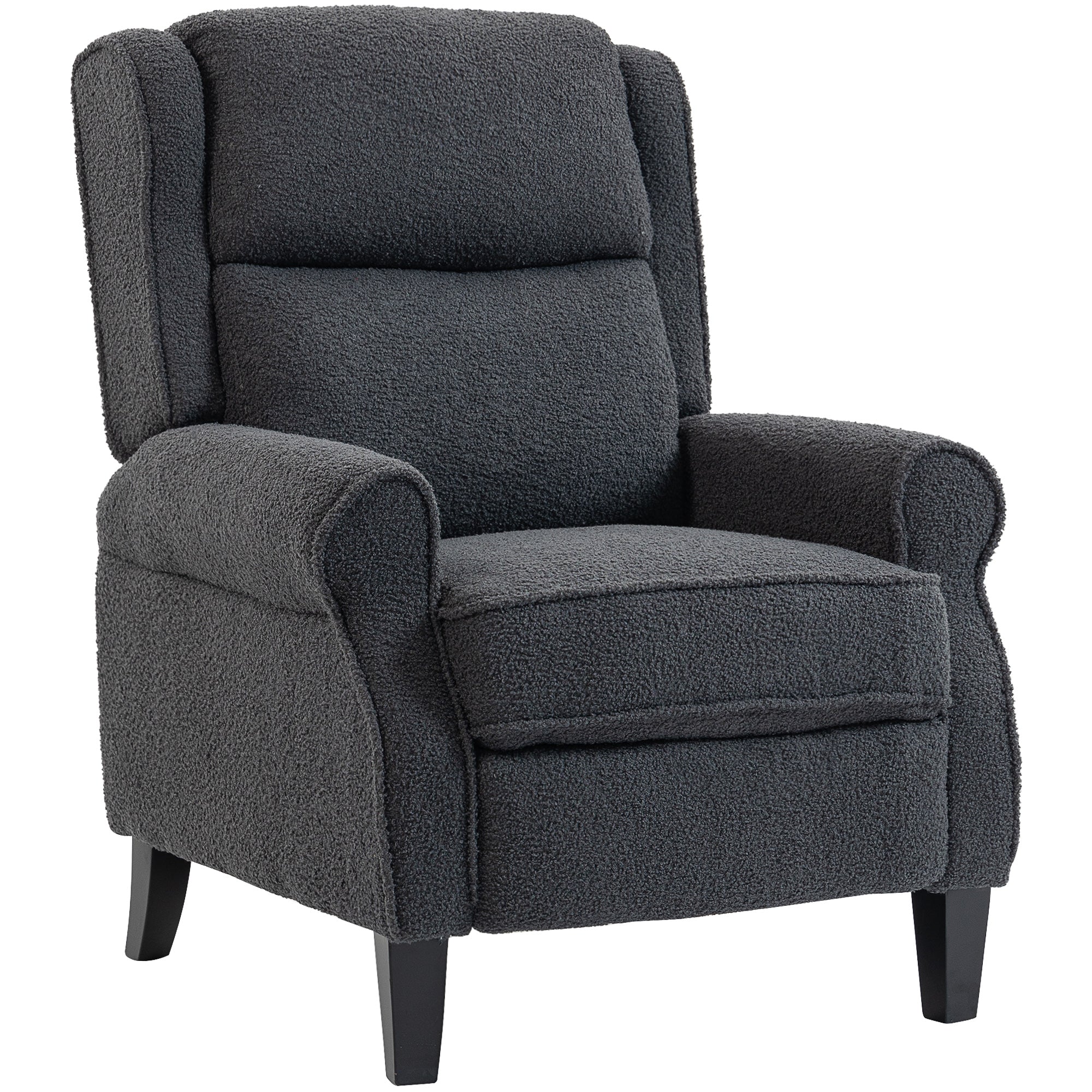 Fauteuil inclinable en polaire Teddy, fauteuil de relaxation avec repose-pieds extensible, assise rembourrée, Ressorts ensachés, pour salon, bureau, home cinéma, gris foncé