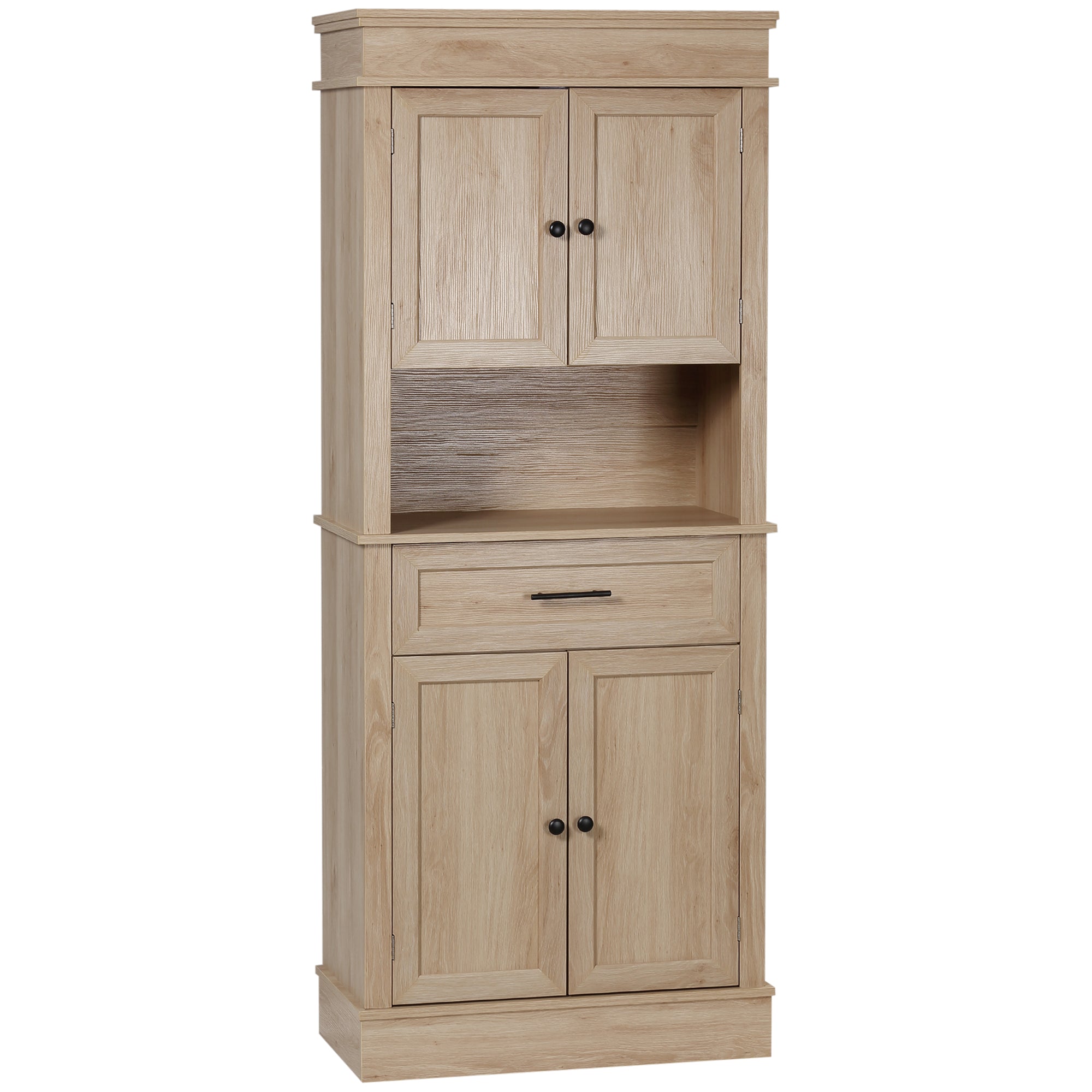 Armoire de cuisine buffet cuisine vaisselier meuble de rangement style moderne avec placards, étagères réglables, tiroir, et niche, pour salle à manger, salon, 74 x 39,5 x 183 cm, chêne clair
