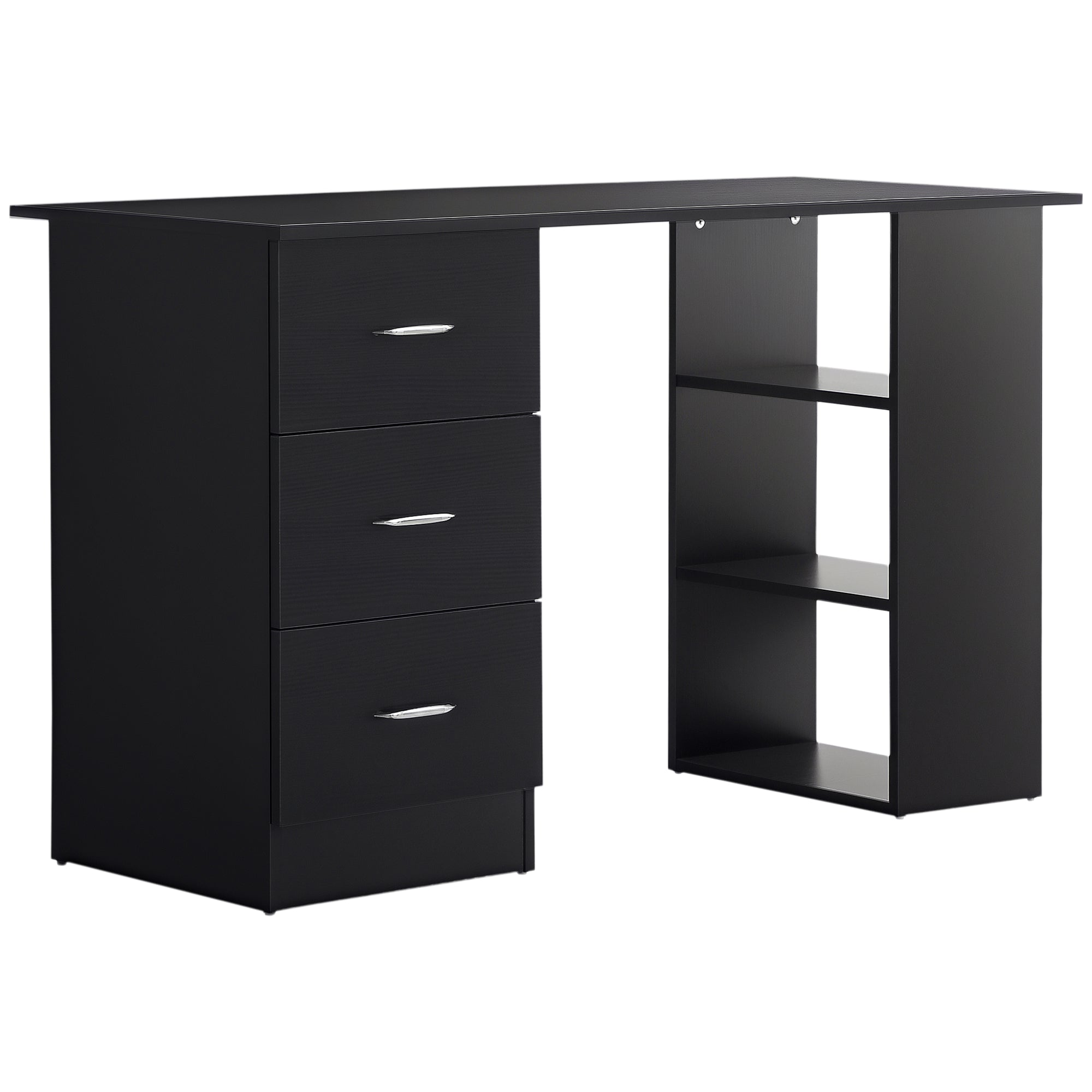 Bureau avec rangement, table informatique 120 x 50 cm, bureau d'ordinateur avec étagères et tiroirs, pour petits espaces, chambre à coucher, noir