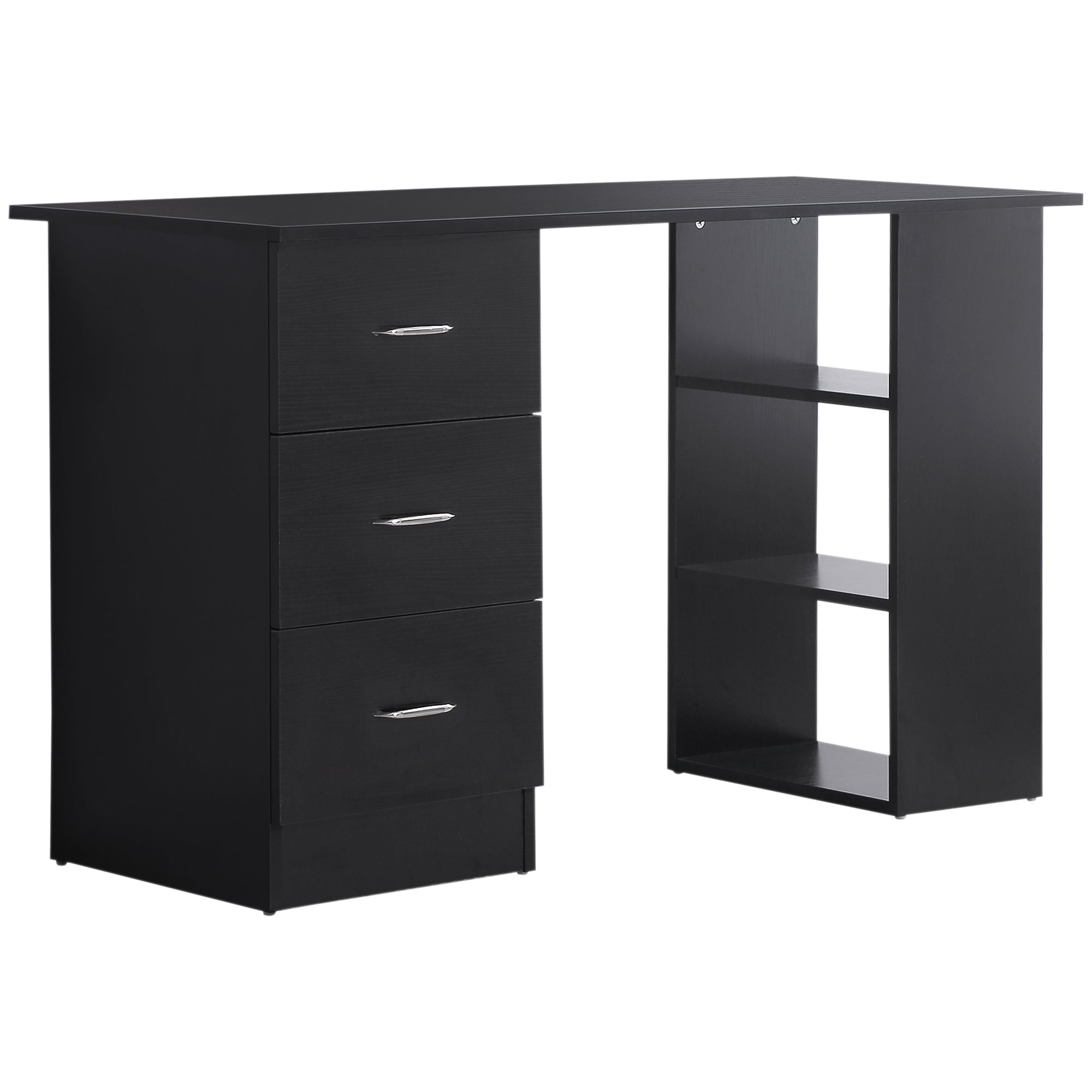 Bureau avec rangement, table informatique 120 x 50 cm, bureau d'ordinateur avec étagères et tiroirs, pour petits espaces, chambre à coucher, noir