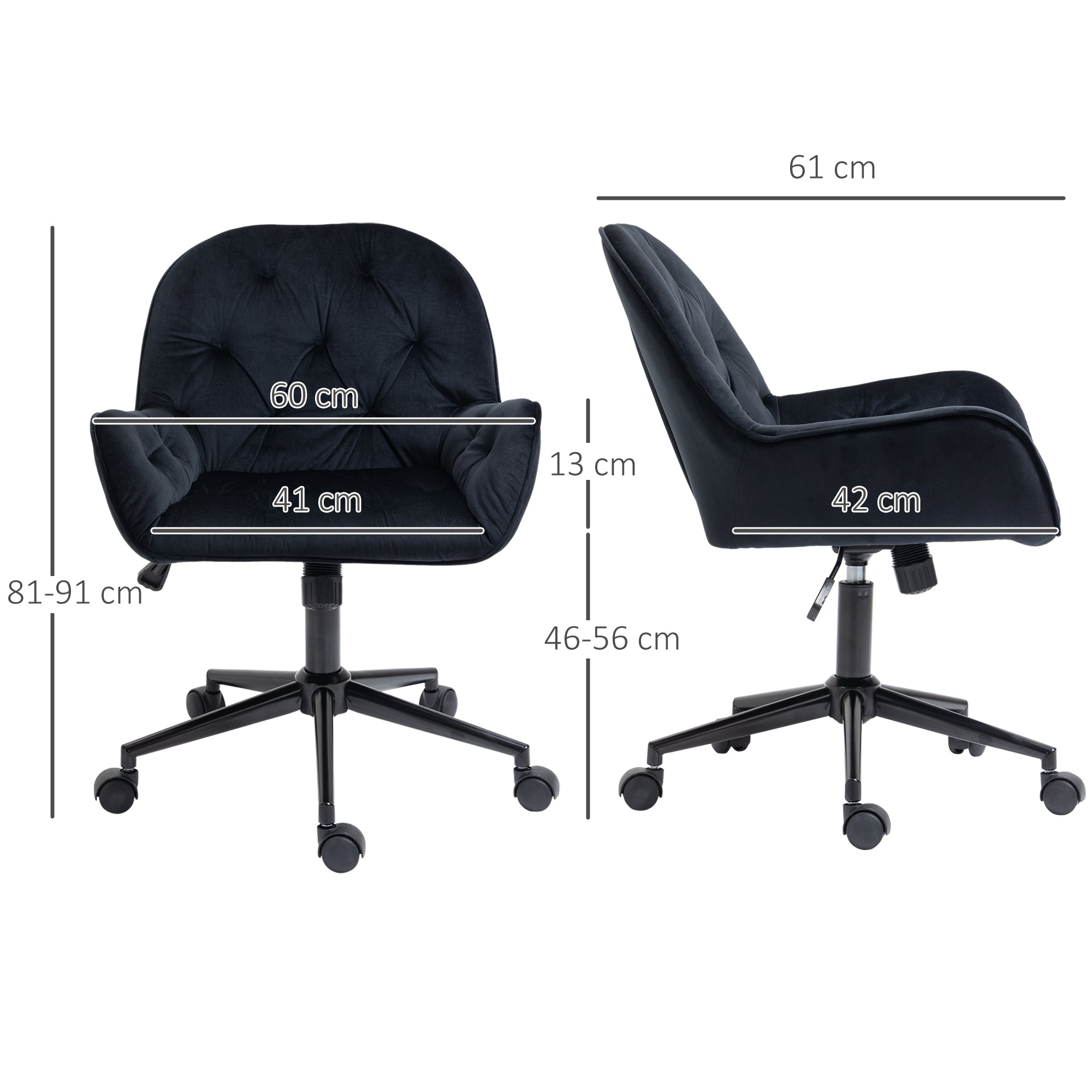 Chaise de bureau, fauteuil de bureau en aspect velours, siège pivotant à 360°, réglable en hauteur, dossier arrondi chaise ergonomique charge 120 kg pour chambre, salon, noir