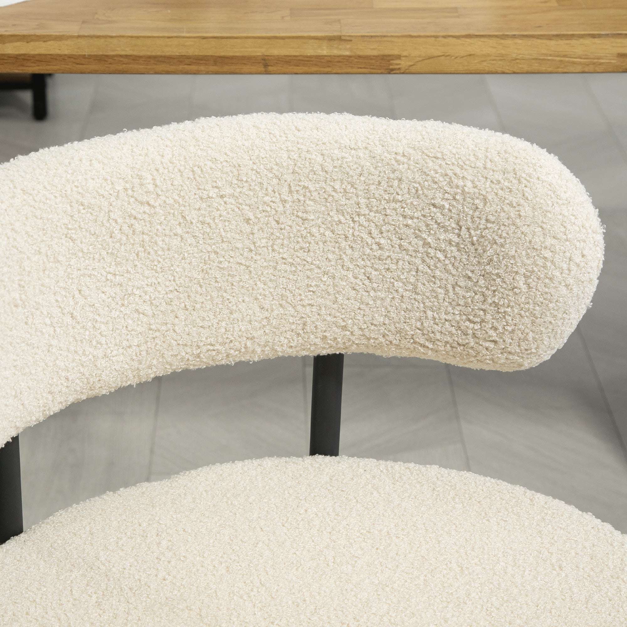 Lot de 2 chaises salle à manger chaise de cuisine moderne chaise de salon rembourrée en tissu effet laine boucleé avec dossier et pieds en acier noir, pour salon chambre, beige