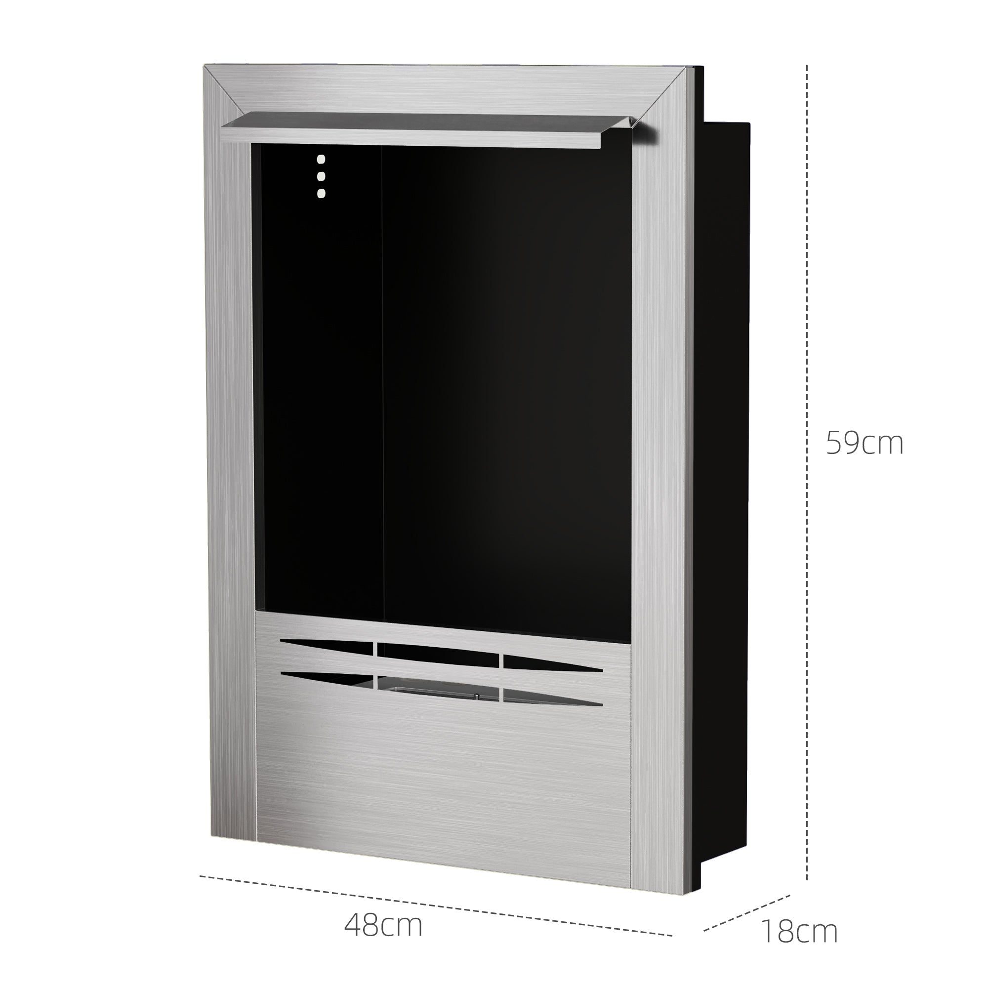 Cheminée bioéthanol encastrable, cheminée à l'éthanol avec volume de 0,9 litre, environ 3,3 h durée de combustion, poêle bioéthanol en acier inoxydable et verre trempé, 48 x 18 x 59 cm, argent