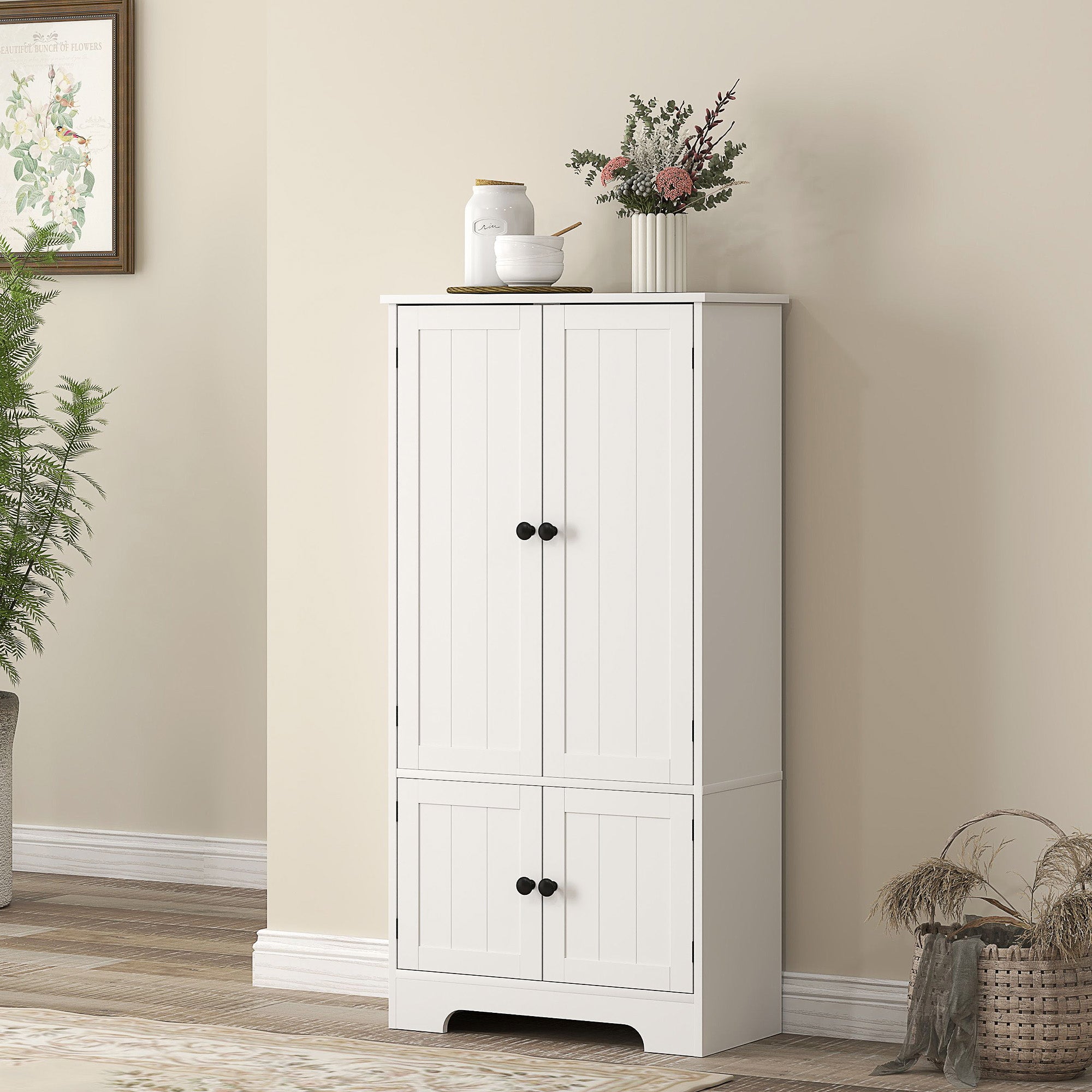 Armoire de cuisine buffet cuisine meuble de rangement avec placards et étagères réglables pour salle à manger, salon, 58,2 x 30 x 123 cm, blanc