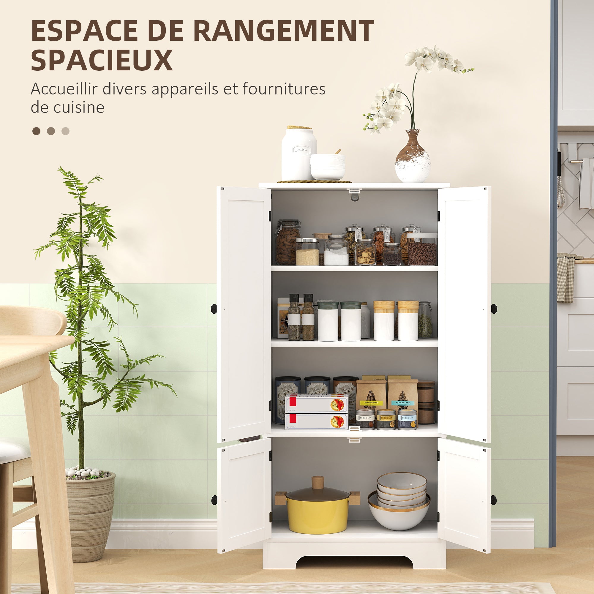 Armoire de cuisine buffet cuisine meuble de rangement avec placards et étagères réglables pour salle à manger, salon, 58,2 x 30 x 123 cm, blanc