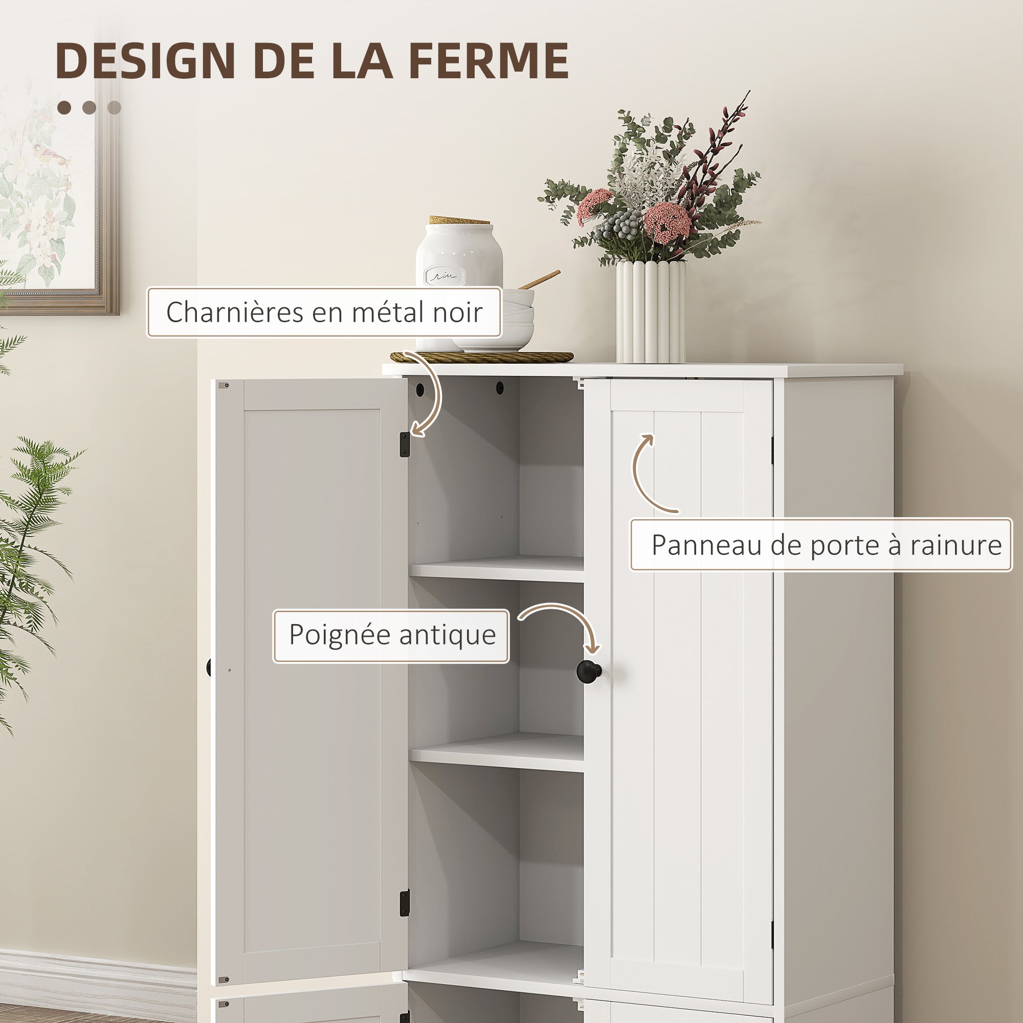 Armoire de cuisine buffet cuisine meuble de rangement avec placards et étagères réglables pour salle à manger, salon, 58,2 x 30 x 123 cm, blanc