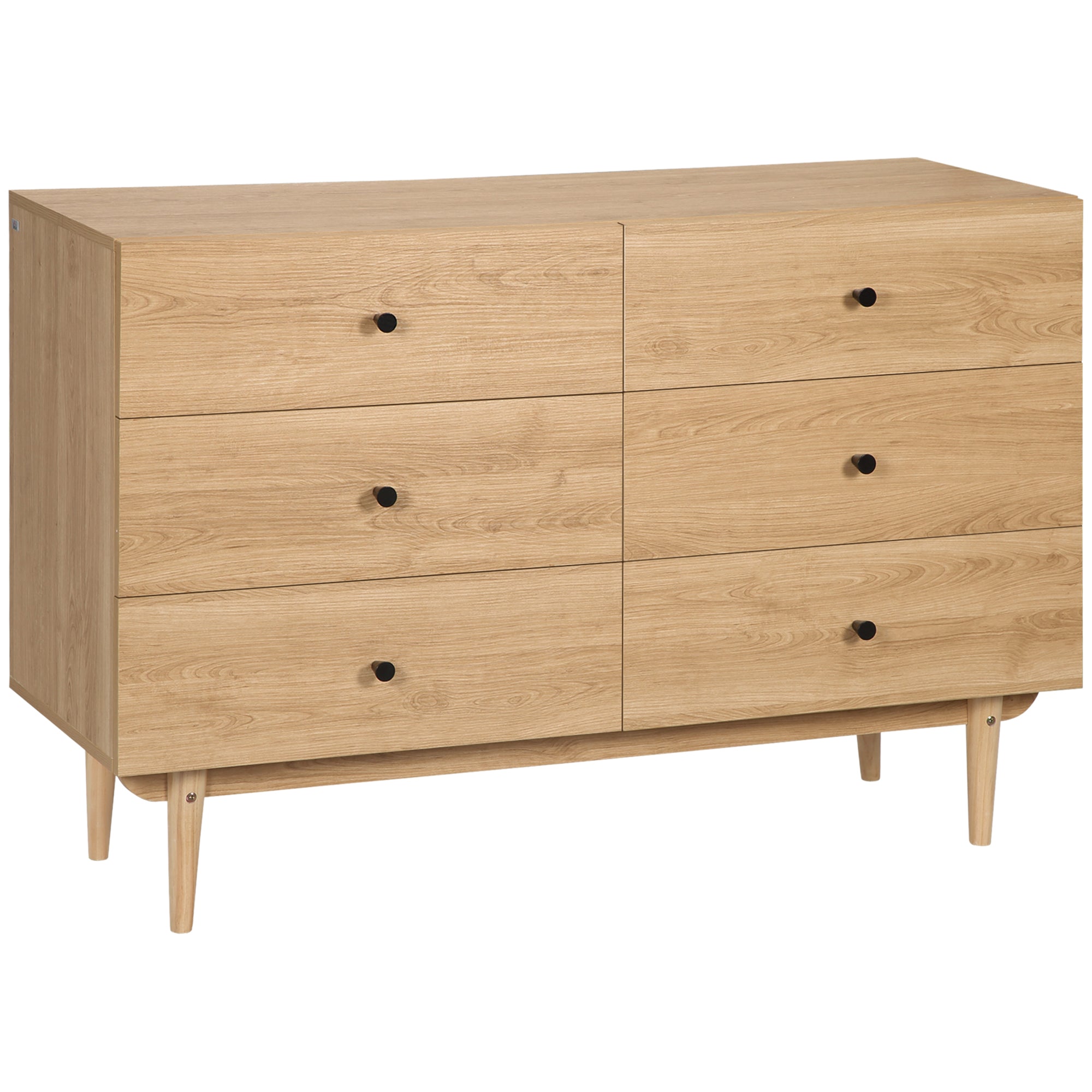 Commode 6 tiroirs meuble de rangement pieds en bois massif 120 x 40 x 80 cm couleur bois