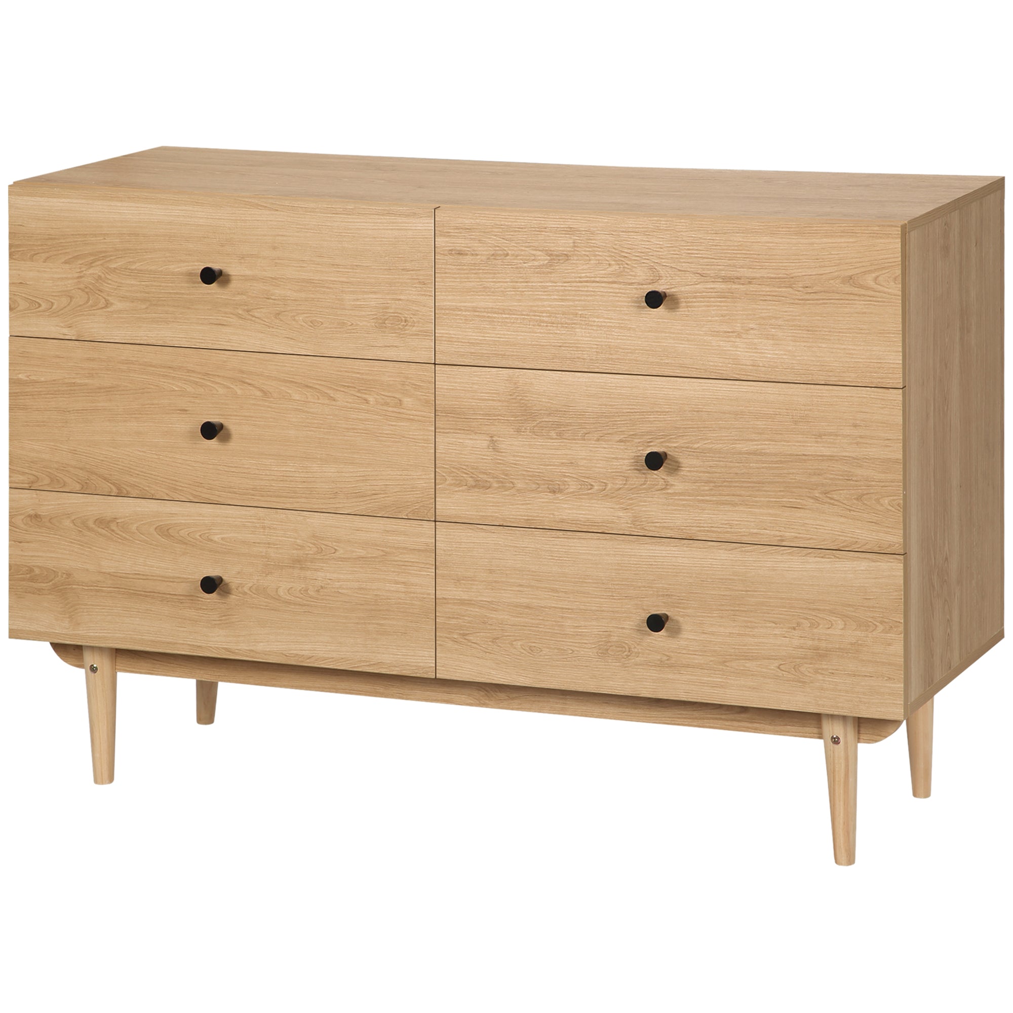 Commode 6 tiroirs meuble de rangement pieds en bois massif 120 x 40 x 80 cm couleur bois