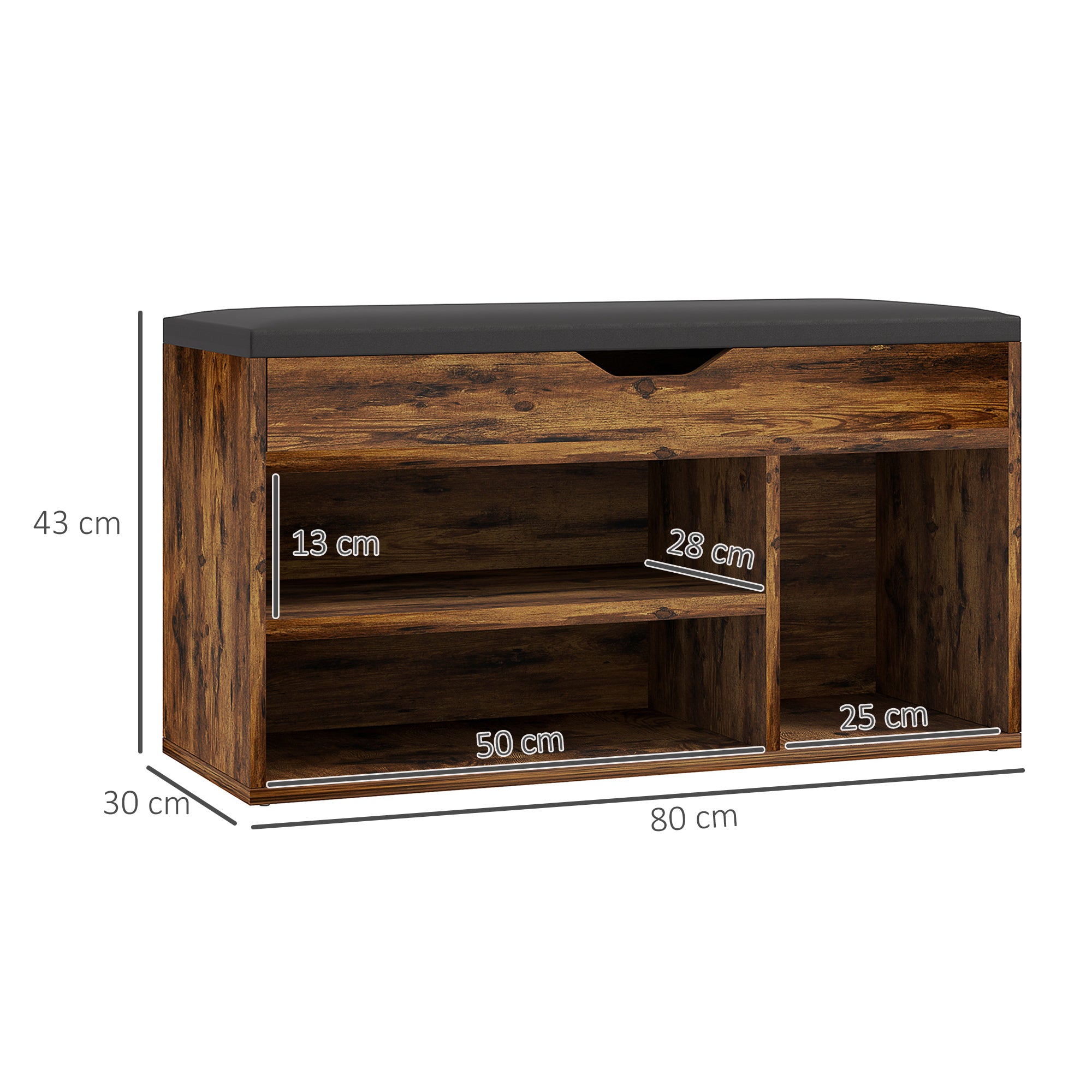 Meuble Chaussures Banc à Chaussures 2 Niveaux Rangement, Niche + Coffre intégré avec Coussin Effet bois d'acajou