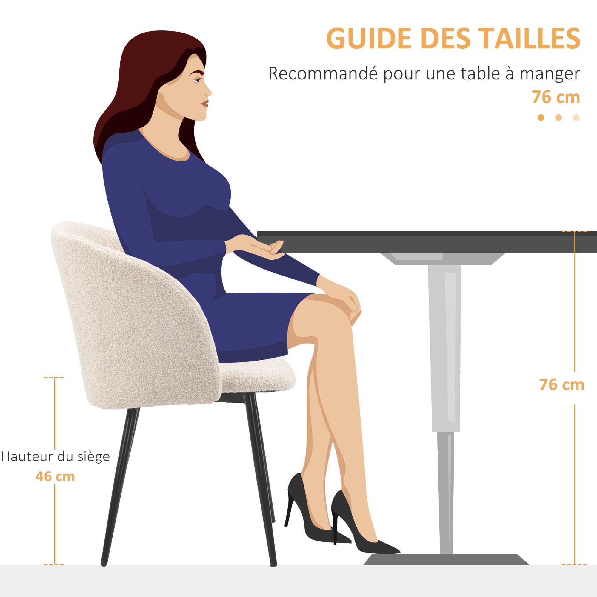 Lot de 2 chaises de salle à manger chaise de cuisine en tissu effet laine boucleé chaise de salon avec pieds en acier - 55 x 62 x 80 cm beige noir