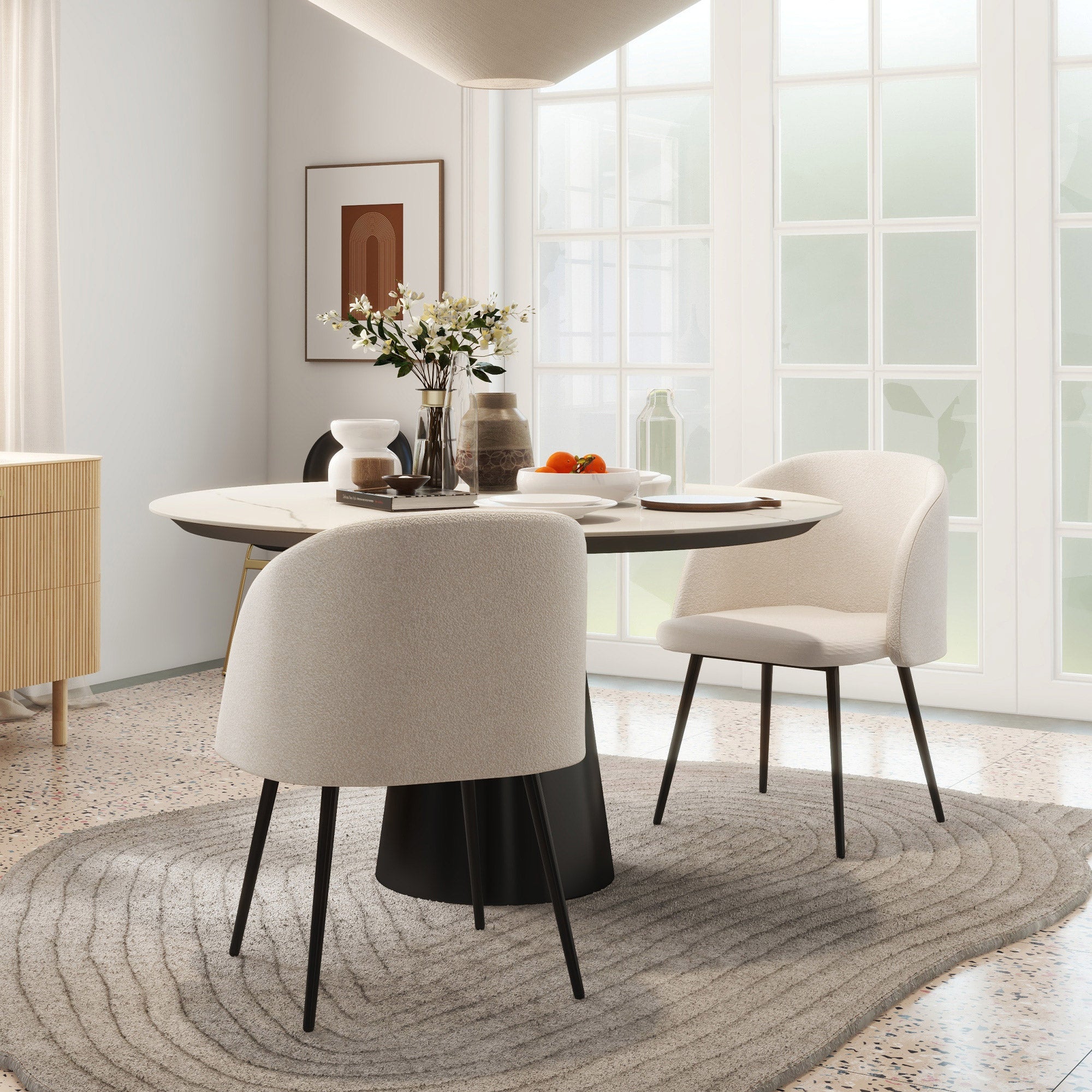 Lot de 2 chaises de salle à manger chaise de cuisine en tissu effet laine boucleé chaise de salon avec pieds en acier - 55 x 62 x 80 cm beige noir