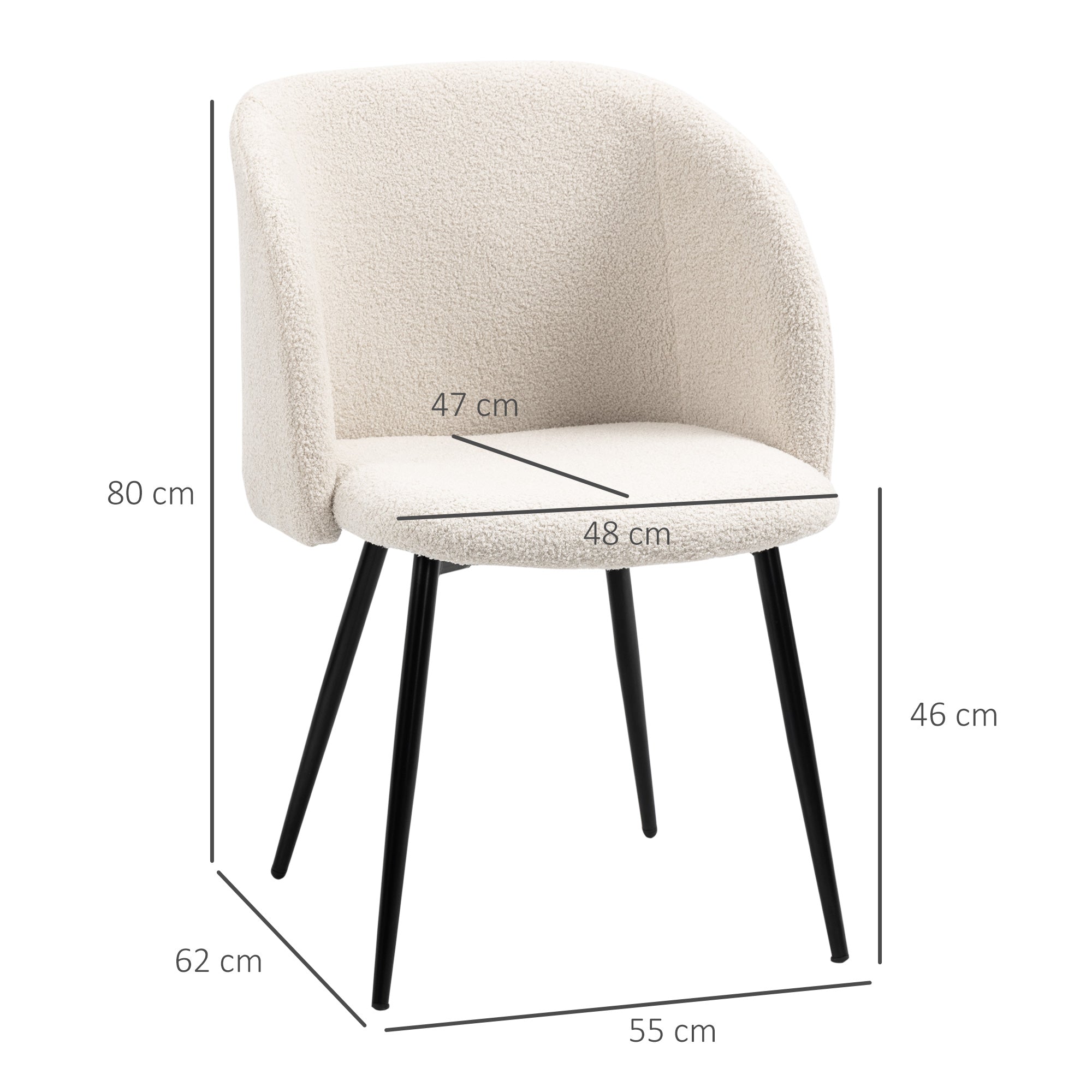 Lot de 2 chaises de salle à manger chaise de cuisine en tissu effet laine boucleé chaise de salon avec pieds en acier - 55 x 62 x 80 cm beige noir