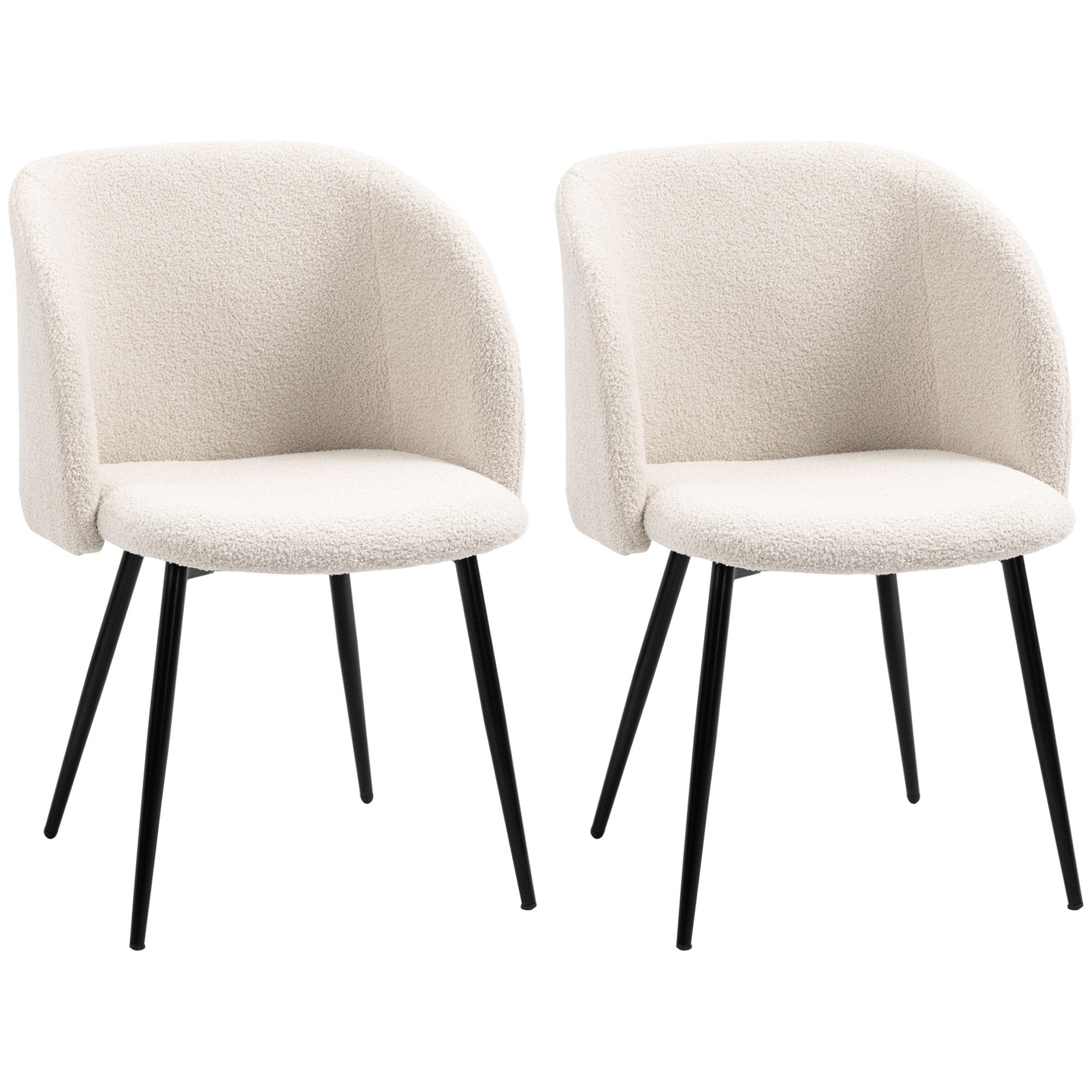 Lot de 2 chaises de salle à manger chaise de cuisine en tissu effet laine boucleé chaise de salon avec pieds en acier - 55 x 62 x 80 cm beige noir