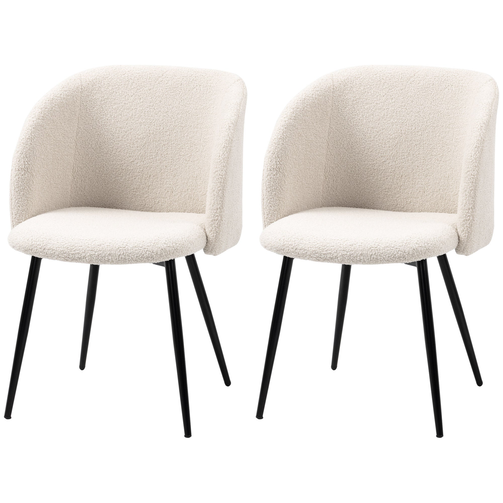 Lot de 2 chaises de salle à manger chaise de cuisine en tissu effet laine boucleé chaise de salon avec pieds en acier - 55 x 62 x 80 cm beige noir