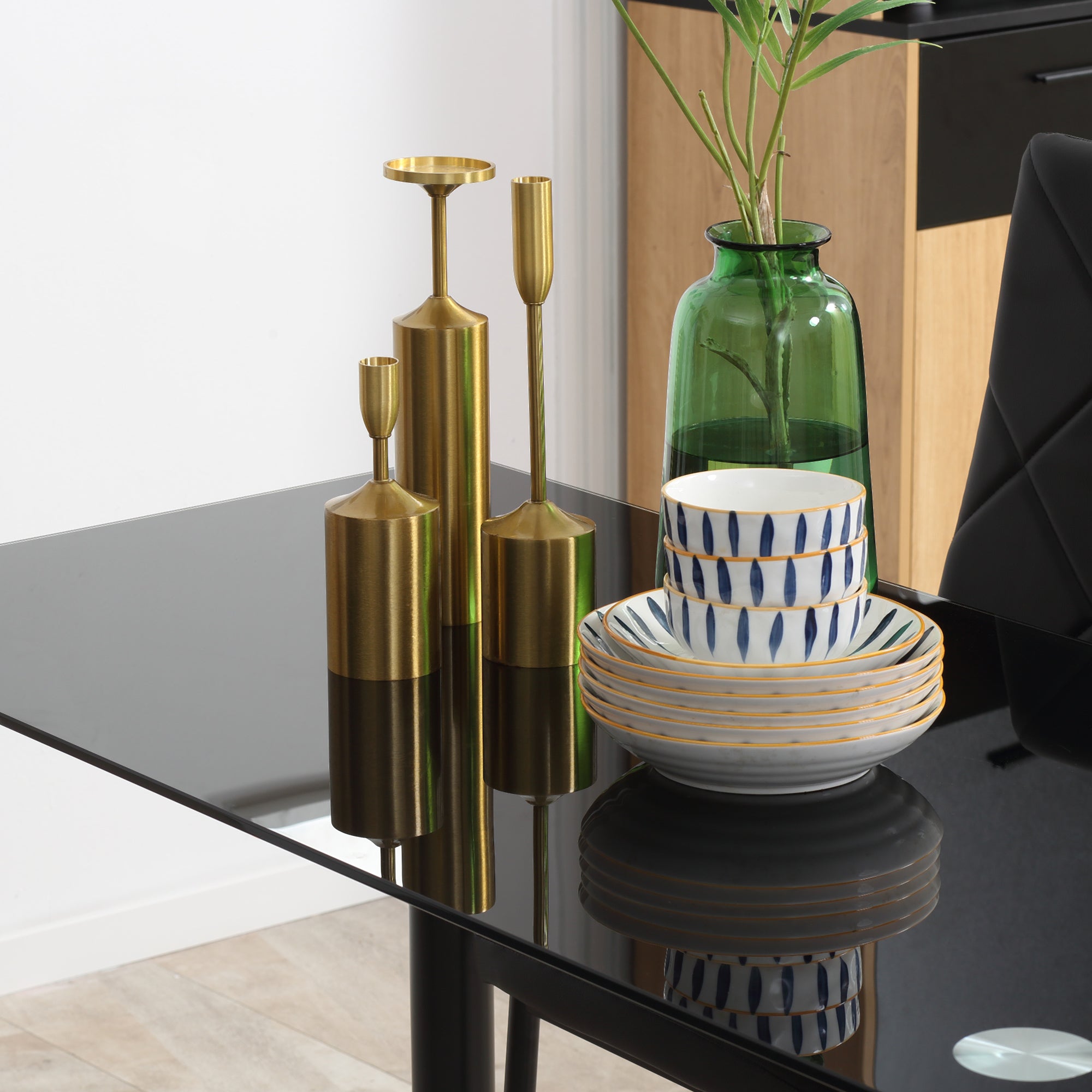 Ensemble de table à manger avec 4 chaises, ensemble de meubles 5 pièces de cuisine, plateau en verre trempé, pieds en acier, noir