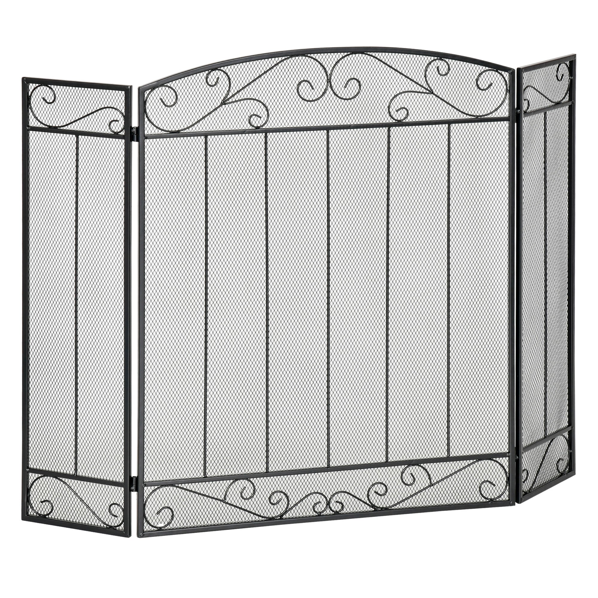 Grille de Protection pour cheminée - Pare-feu Large pour cheminée ou poêle - Pare-étincelles - barrière de sécurité - 3 Volets Pliables - Acier métal Noir