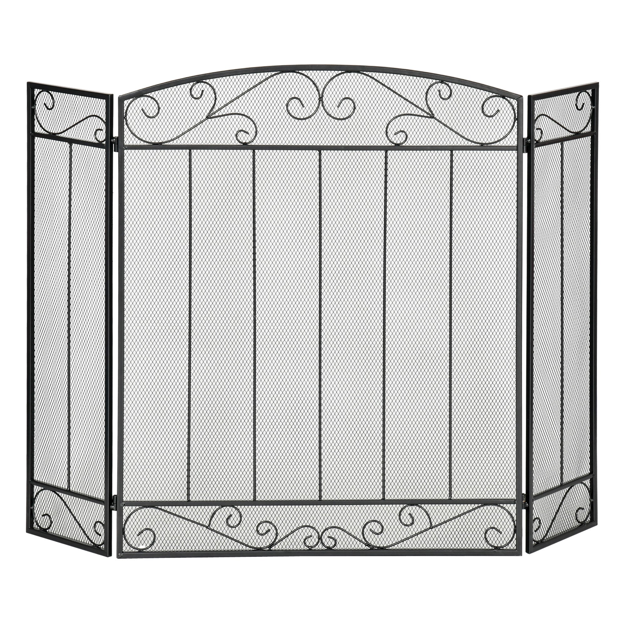 Grille de Protection pour cheminée - Pare-feu Large pour cheminée ou poêle - Pare-étincelles - barrière de sécurité - 3 Volets Pliables - Acier métal Noir