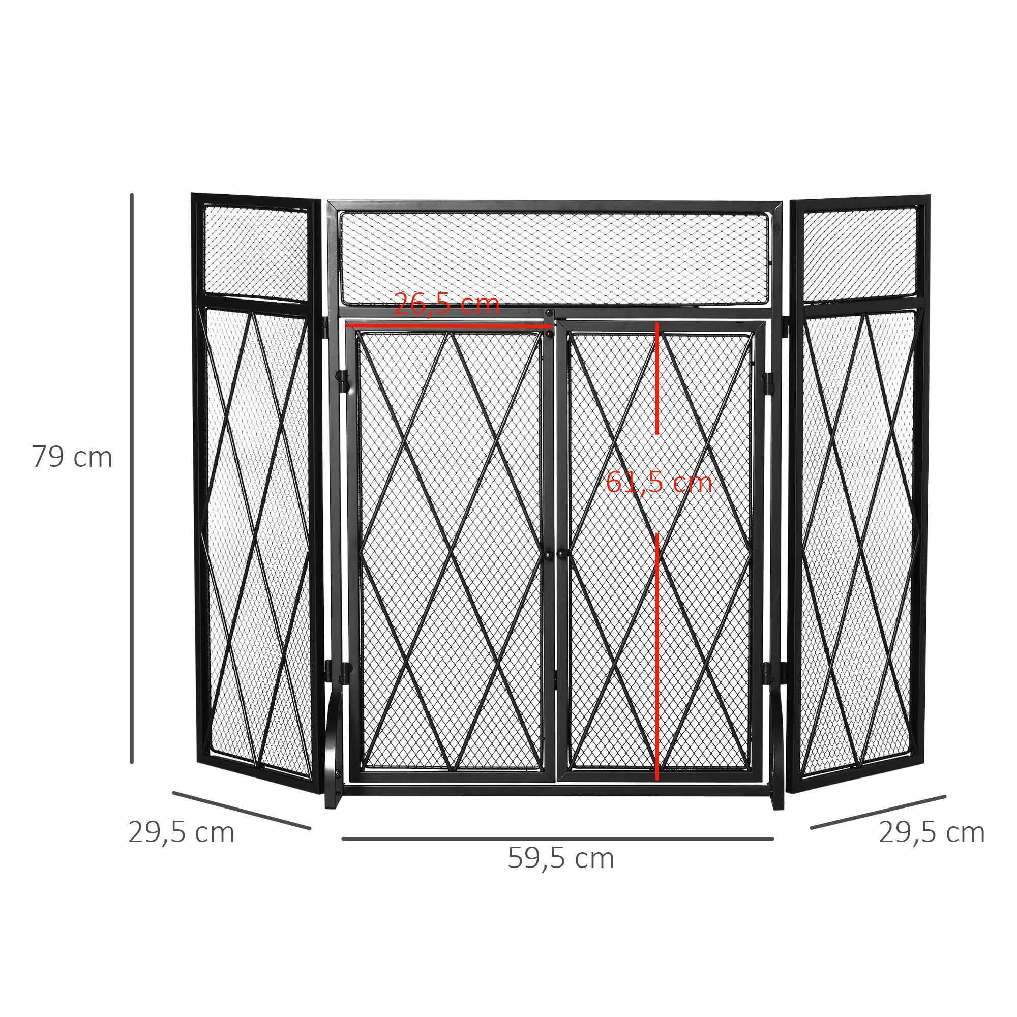 Grille de protection pour cheminée 120 x 79 cm - pare-feu pour cheminée ou poêle - pare-étincelles - barrière de sécurité - 3 volets pliables et porte - métal noir