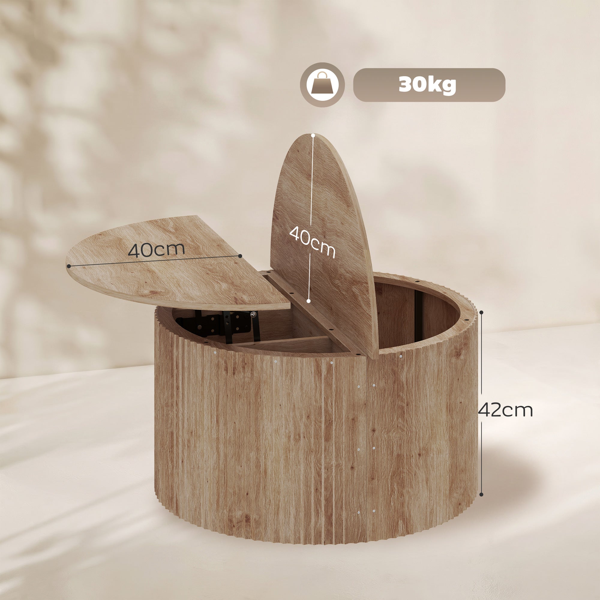Table basse relevable, table de salon avec compartiment caché et plateau à fermeture douce, style moderne, pour salon, bureau, 80 x 80 x 42 cm, bois naturel