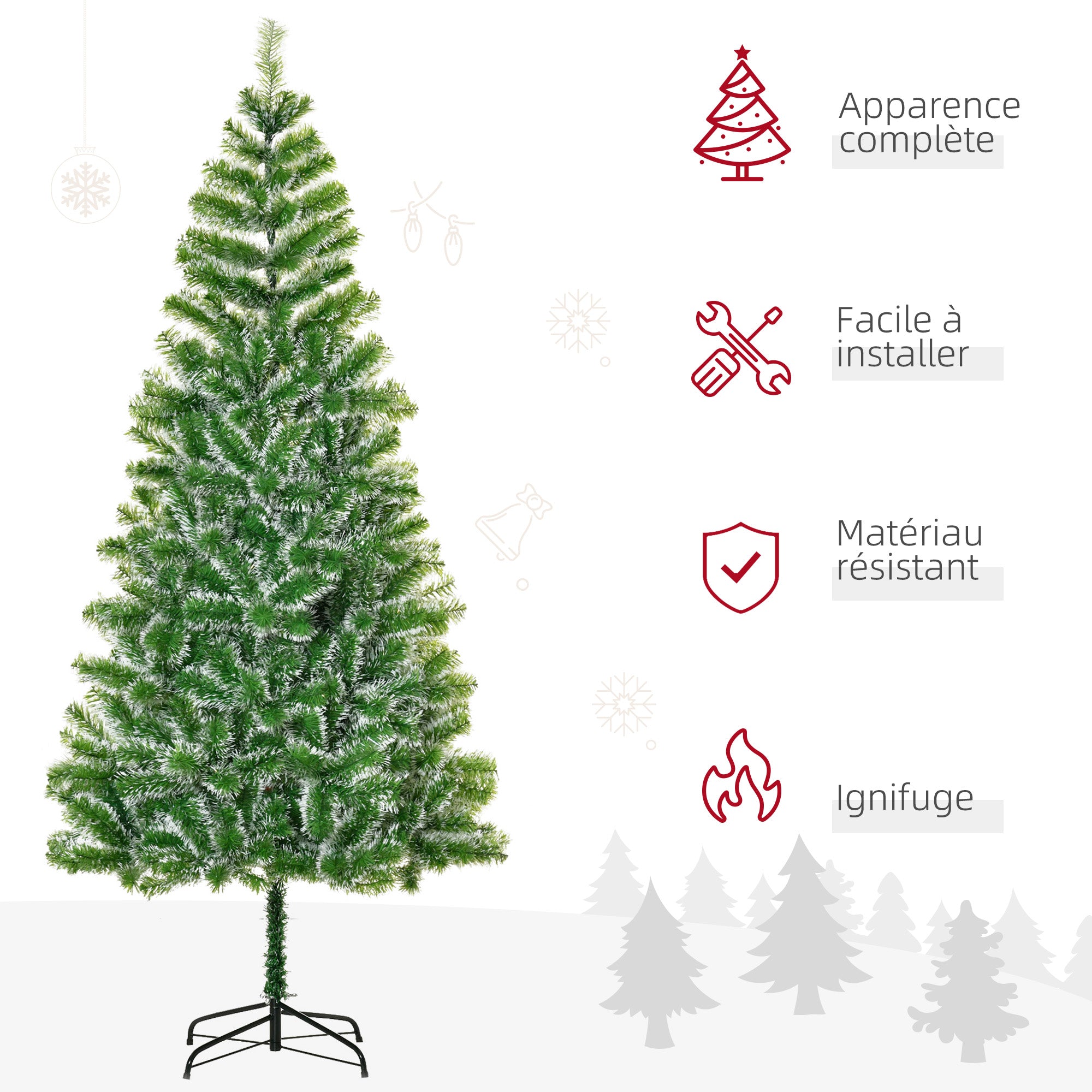 Sapin de Noël Artificiel Aspect enneigé 210 cm 968 Branches épines Imitation Nordmann Grand réalisme