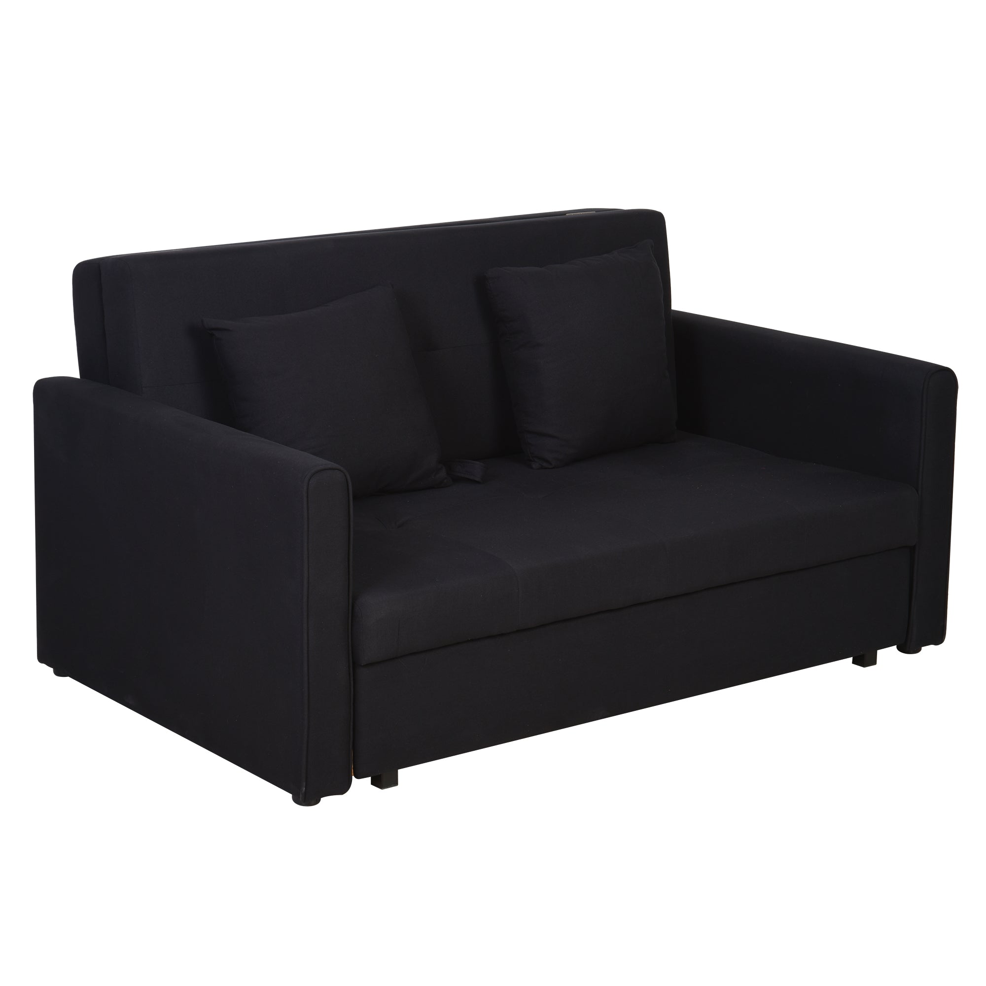 Canapé convertible 2 places 2 en 1, canapé-lit avec 2 coussins inclus et coffre de rangement intégré, tissu en coton, pour salon, chambre d'amis, petit espace, gris foncé