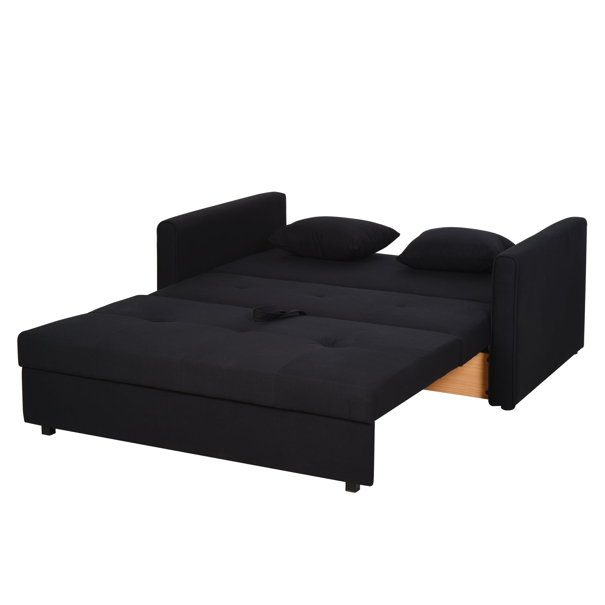 Canapé convertible 2 places 2 en 1, canapé-lit avec 2 coussins inclus et coffre de rangement intégré, tissu en coton, pour salon, chambre d'amis, petit espace, gris foncé