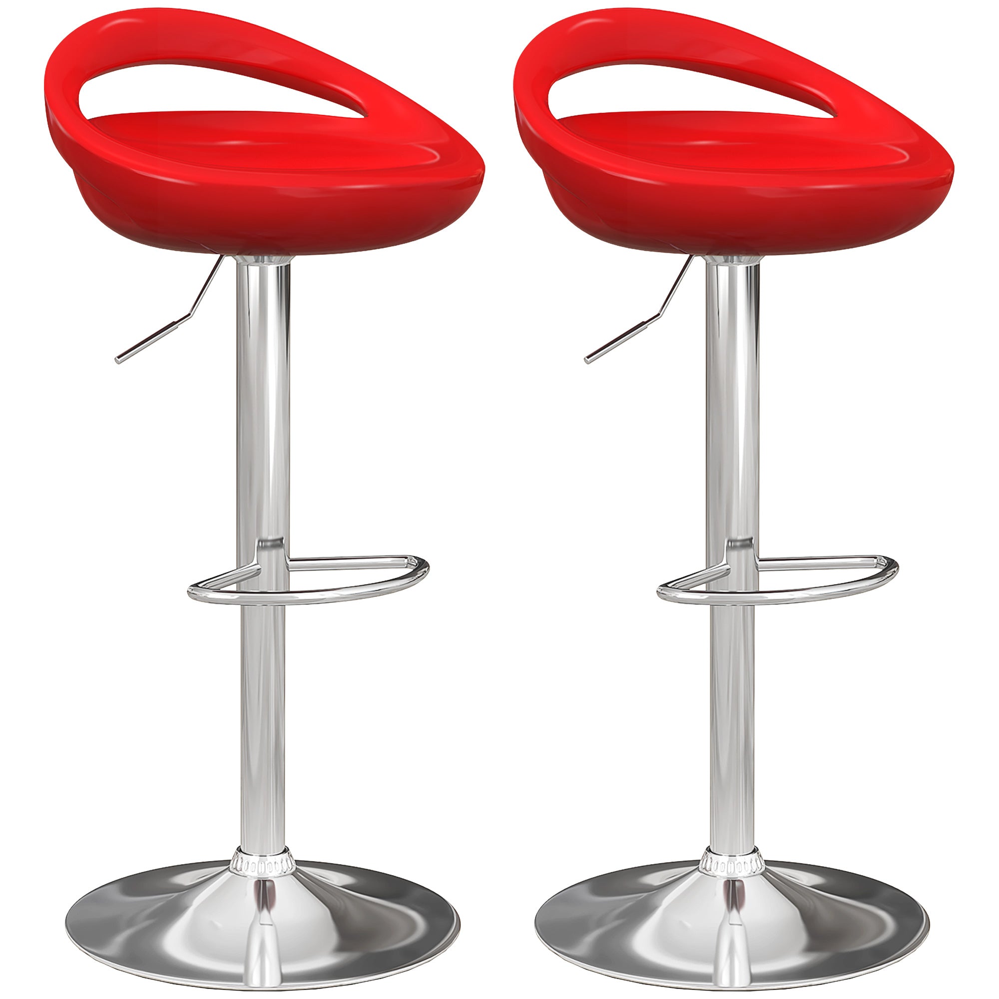Lot de 2 tabourets de bar, chaises de bar réglable en hauteur, chaise haute cuisine avec dossier, repose-pieds, pivotant 360°, ABS et métal, pour salle à manger, comptoir, 46x41x76-96cm, rouge