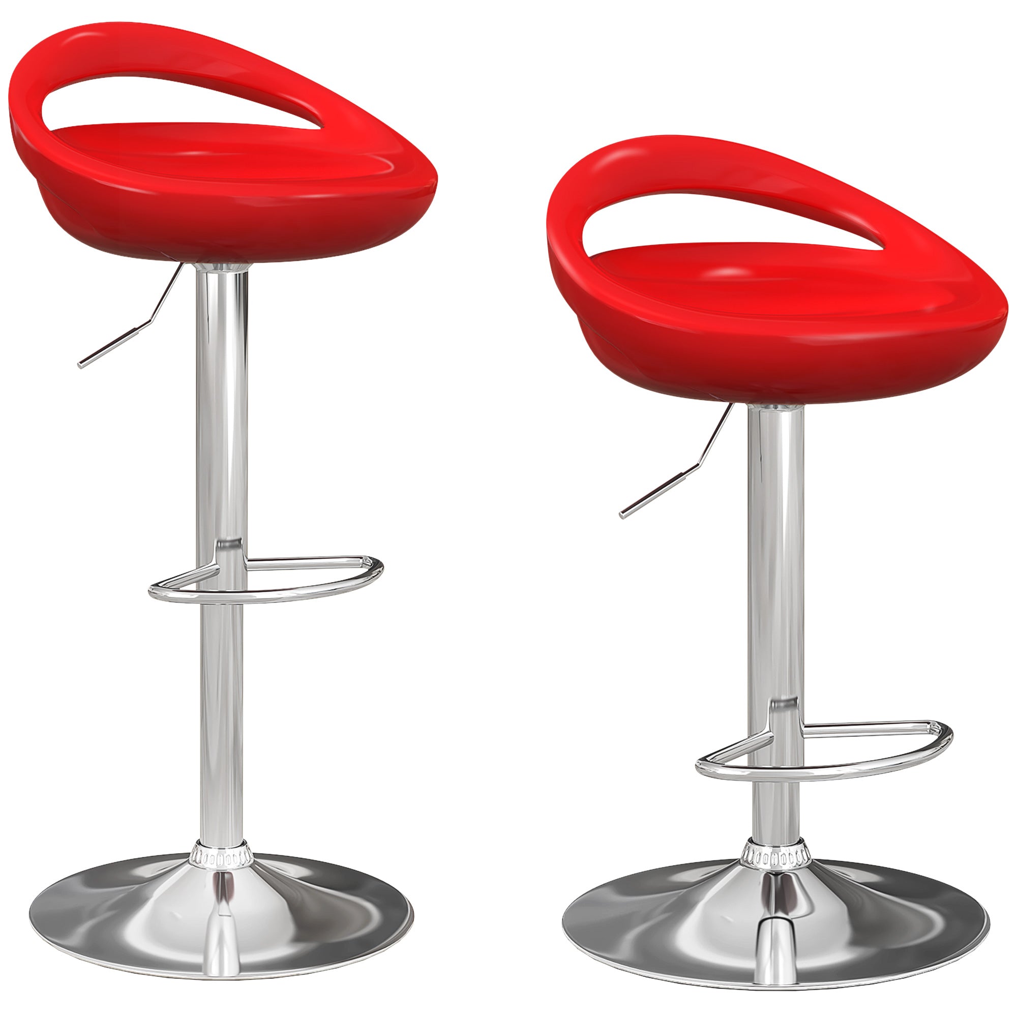 Lot de 2 tabourets de bar, chaises de bar réglable en hauteur, chaise haute cuisine avec dossier, repose-pieds, pivotant 360°, ABS et métal, pour salle à manger, comptoir, 46x41x76-96cm, rouge