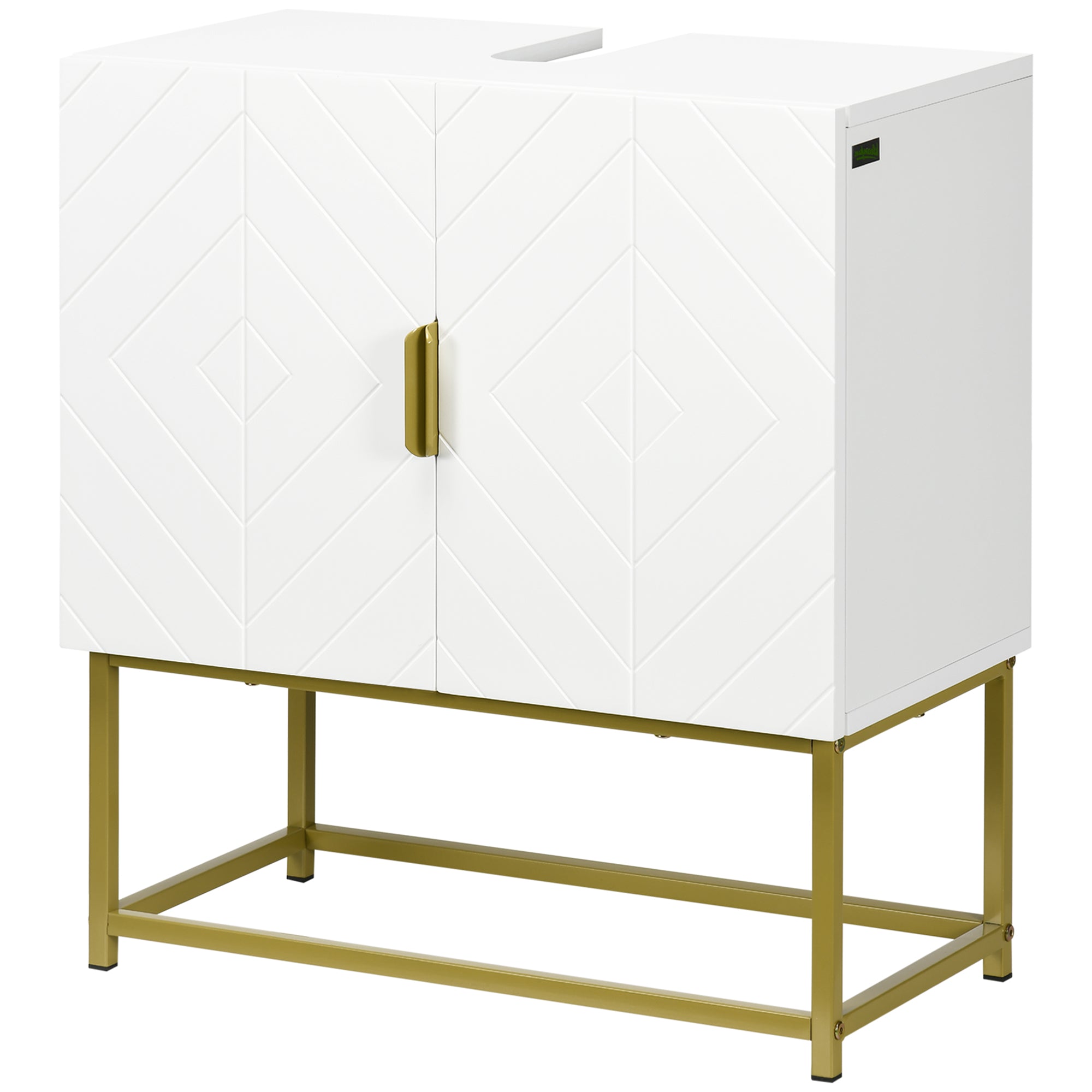 Meuble Salle de Bain sous lavabo - Meuble sous-Vasque pour salle de bain - Placard 2 Portes avec étagères - dim. 60L x 30l x 65H cm blanc