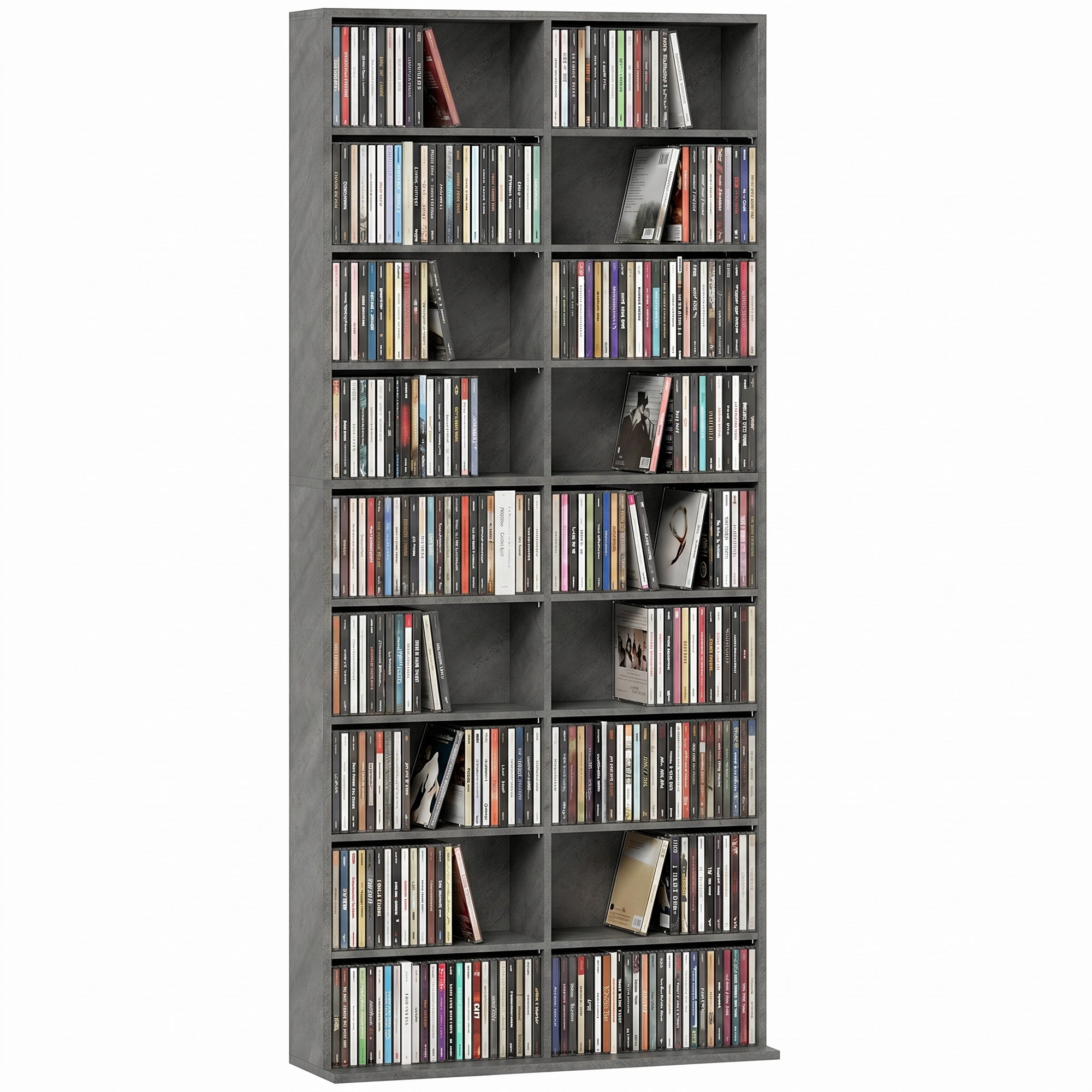 Rangements pour CD et DVD, meuble de rangement multimédia, capacité max. 640 CD/360 DVD et 430 Blu-ray, 18 compartiments 14 étagères réglables, pour salon, chambre, 78,5x24x175cm, gris clair