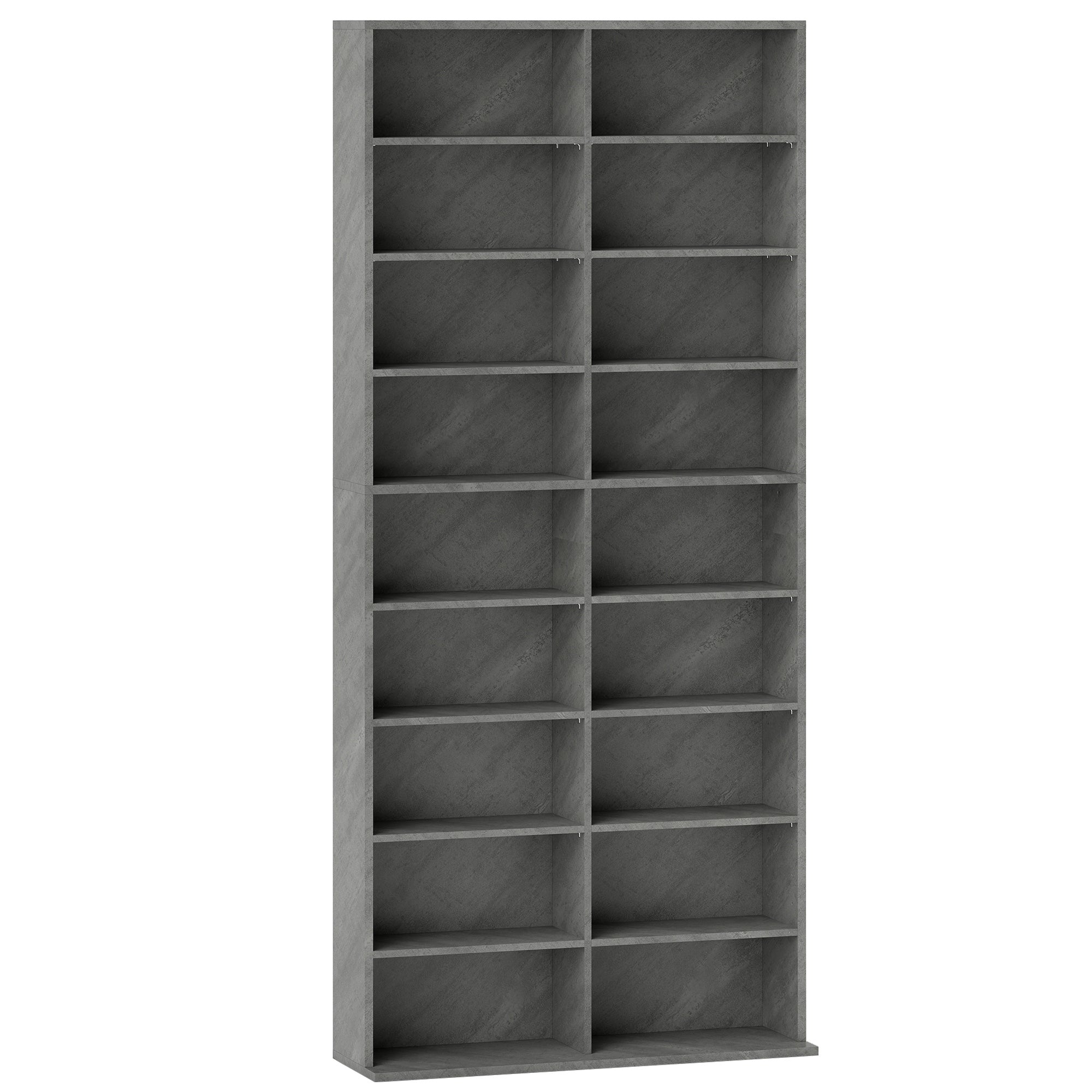 Rangements pour CD et DVD, meuble de rangement multimédia, capacité max. 640 CD/360 DVD et 430 Blu-ray, 18 compartiments 14 étagères réglables, pour salon, chambre, 78,5x24x175cm, gris clair