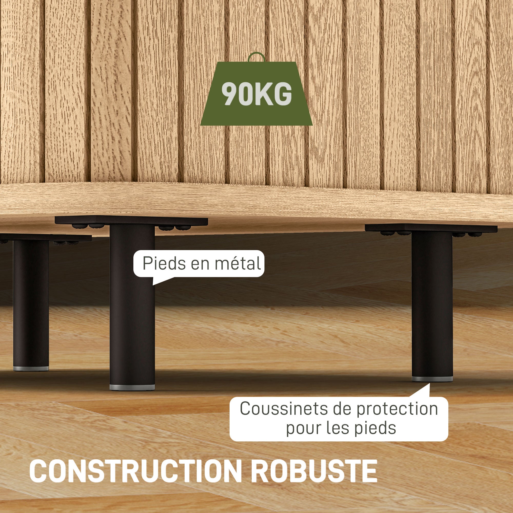 Table de chevet, table d'appoint, table de nuit style scandinave 2 portes coulissantes et pieds en acier pour chambre, salon, 48 x 40 x 48 cm, aspect bois