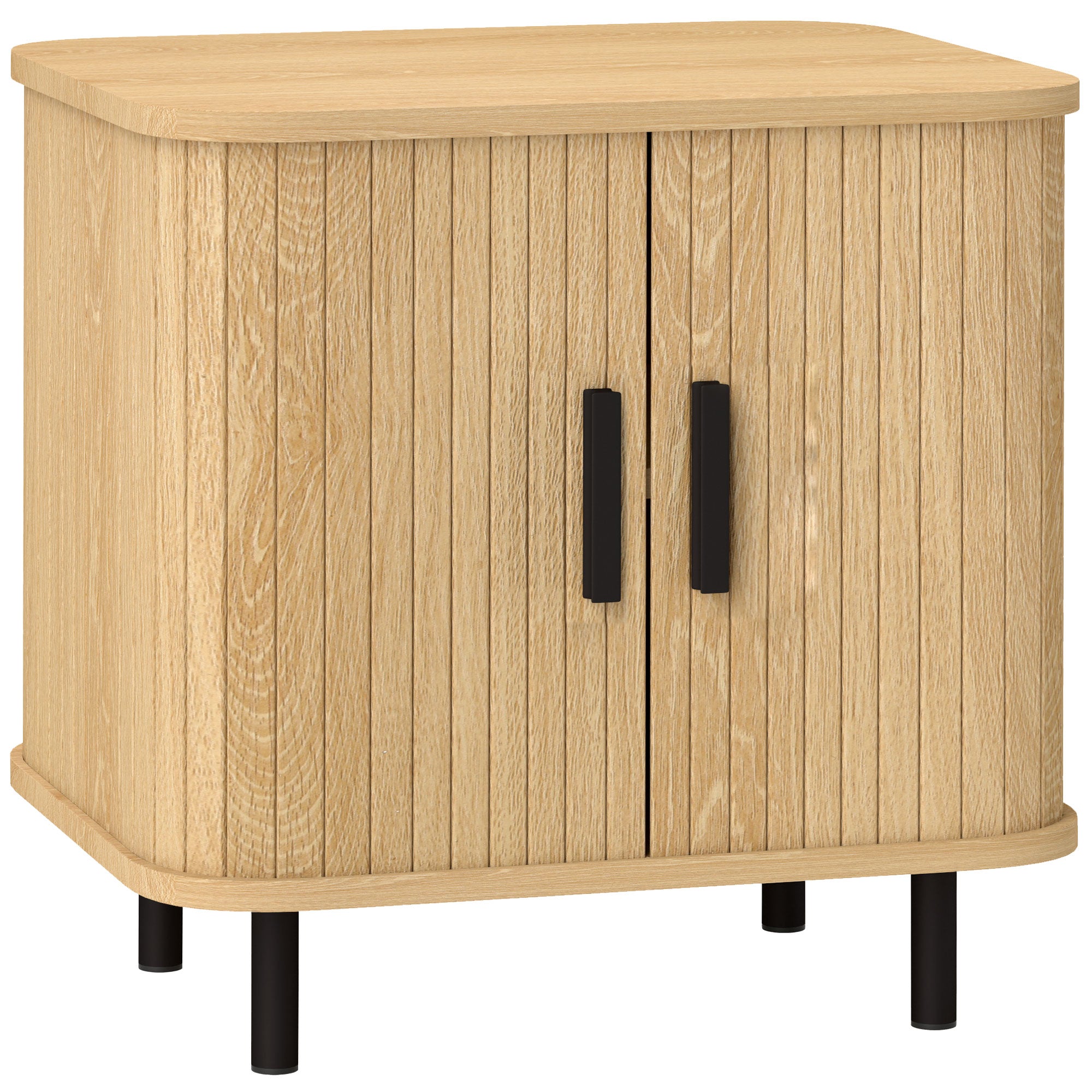 Table de chevet, table d'appoint, table de nuit style scandinave 2 portes coulissantes et pieds en acier pour chambre, salon, 48 x 40 x 48 cm, aspect bois