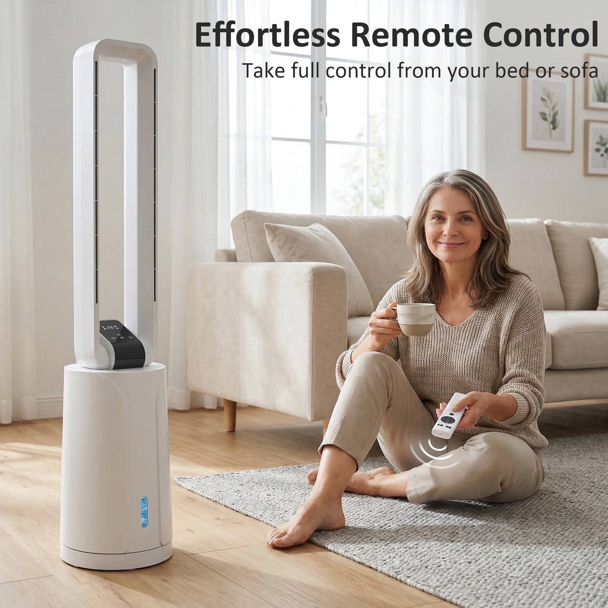 Refroidisseur d'air par évaporation portable 3 en 1 humidificateur et ventilateur, 2 blocs réfrigérants, réservoir d'eau de 1,7 L, minuterie 15 h, oscillation à 70°, télécommande, blanc