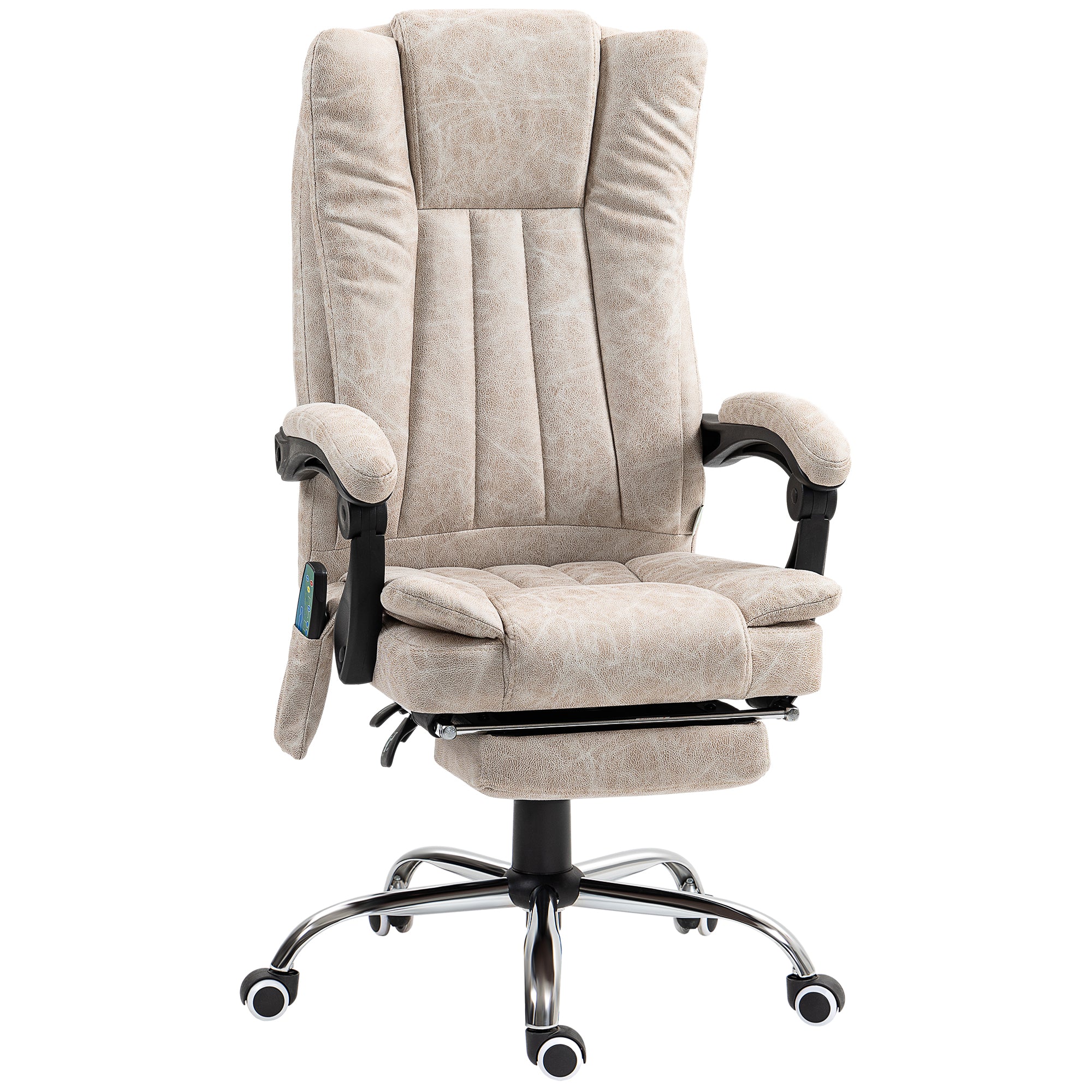 Fauteuil de bureau massant et chauffant, chaise de bureau, chaise ergonomique avec hauteur réglable, dossier inclinable, repose-pied et télécommande filaire, pivotant à 360°, crème