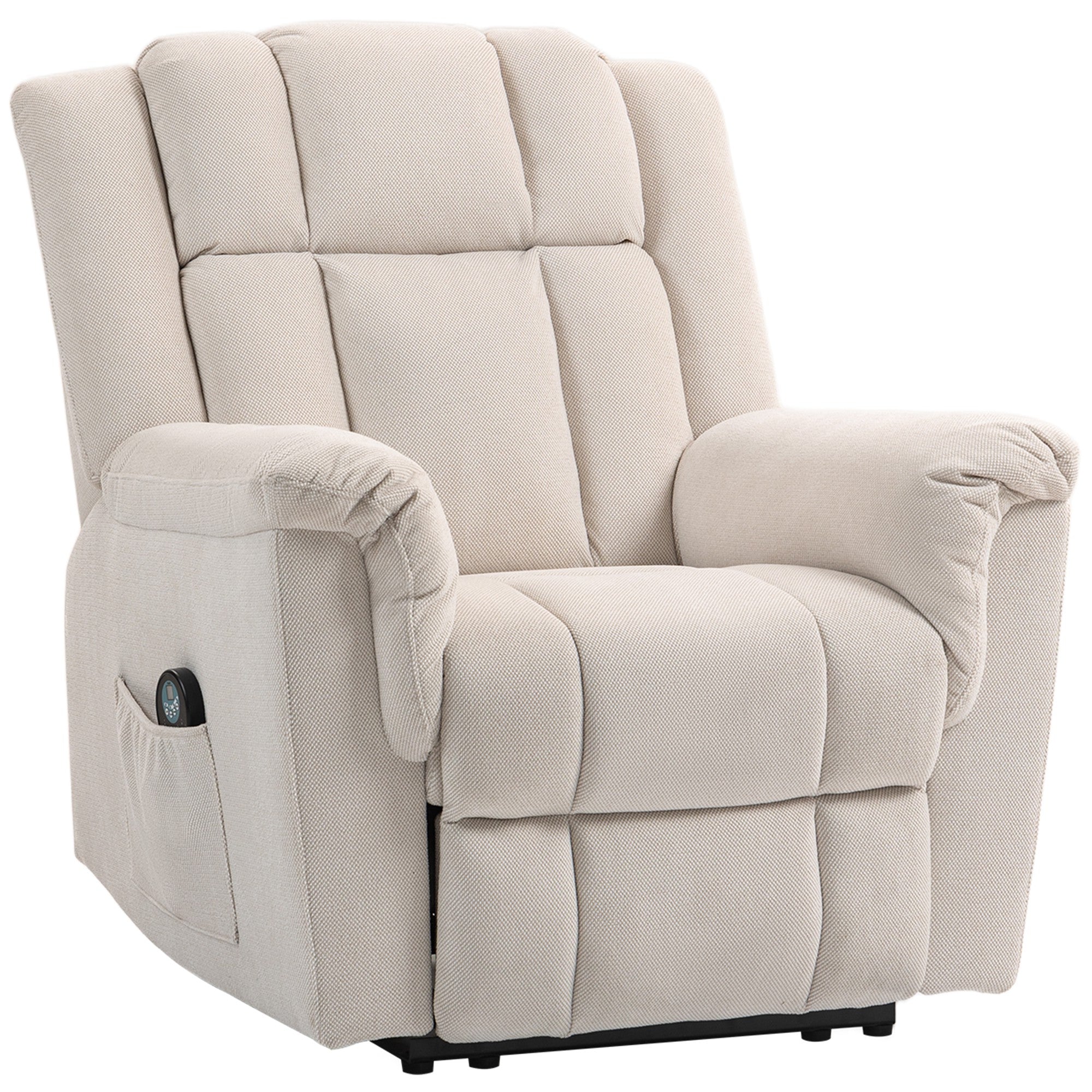Fauteuil relax électrique massant et chauffant, fauteuil inclinable tissu chenille avec dossier et repose-pieds réglable manuellement, poche latérale, pour chambre, salon et home cinéma, beige