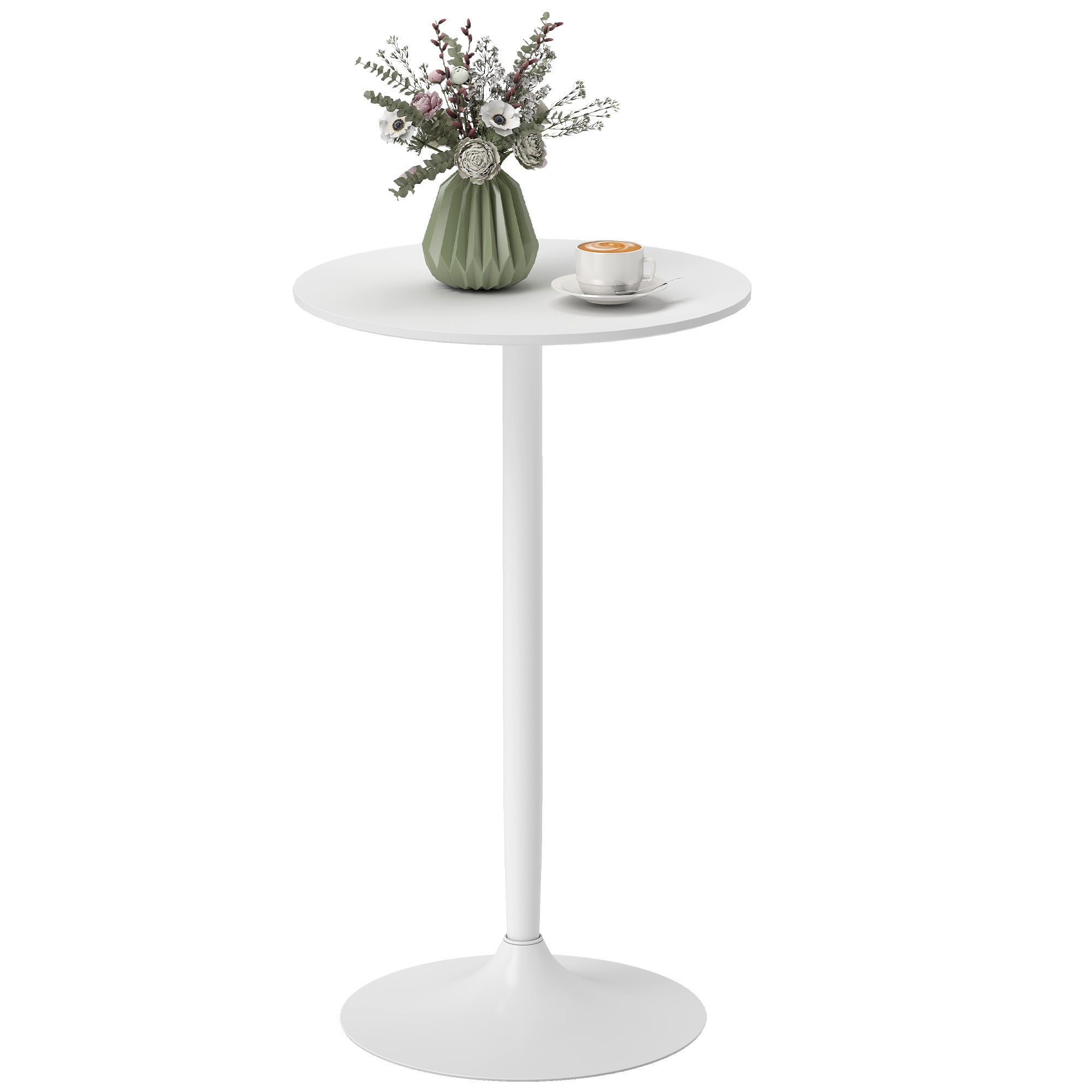 Table de bar ronde table de bistro mange-debout style contemporain avec plateau peint et cadre en acier dim. 60L x 60l x 102H cm blanc