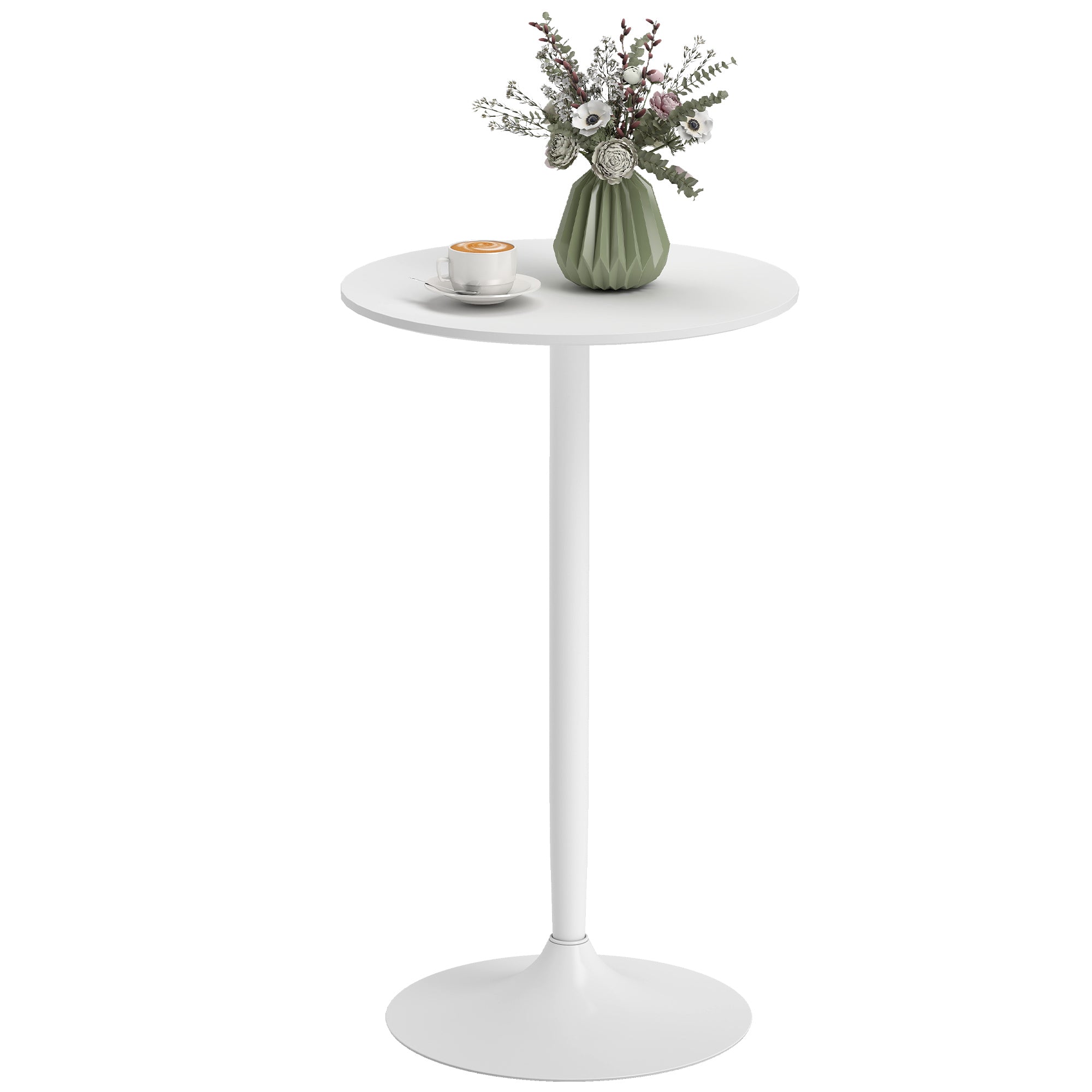Table de bar ronde table de bistro mange-debout style contemporain avec plateau peint et cadre en acier dim. 60L x 60l x 102H cm blanc