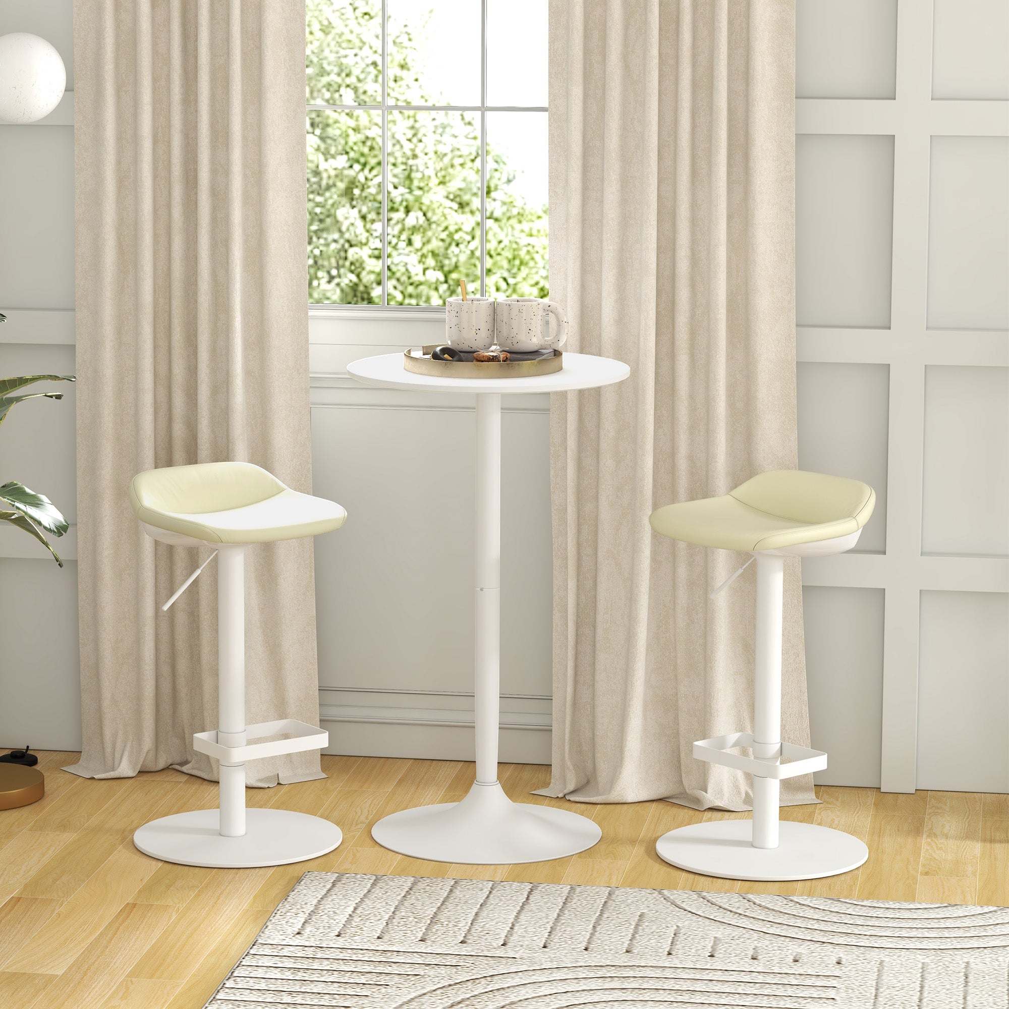 Table de bar ronde table de bistro mange-debout style contemporain avec plateau peint et cadre en acier dim. 60L x 60l x 102H cm blanc