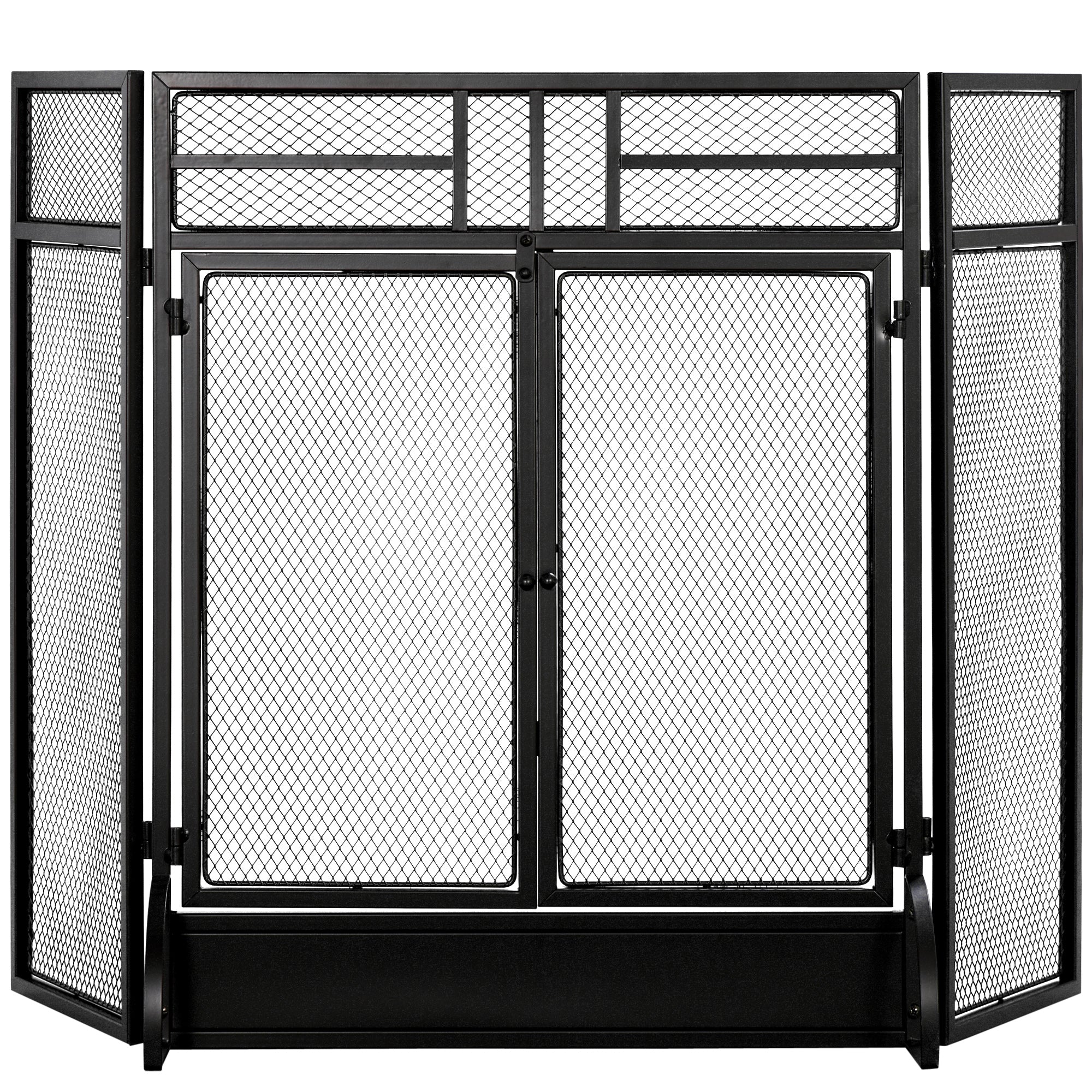 Pare-étincelles grille de protection pour cheminée - pare-feu barrière de sécurité - 3 volets pliables et porte - métal noir