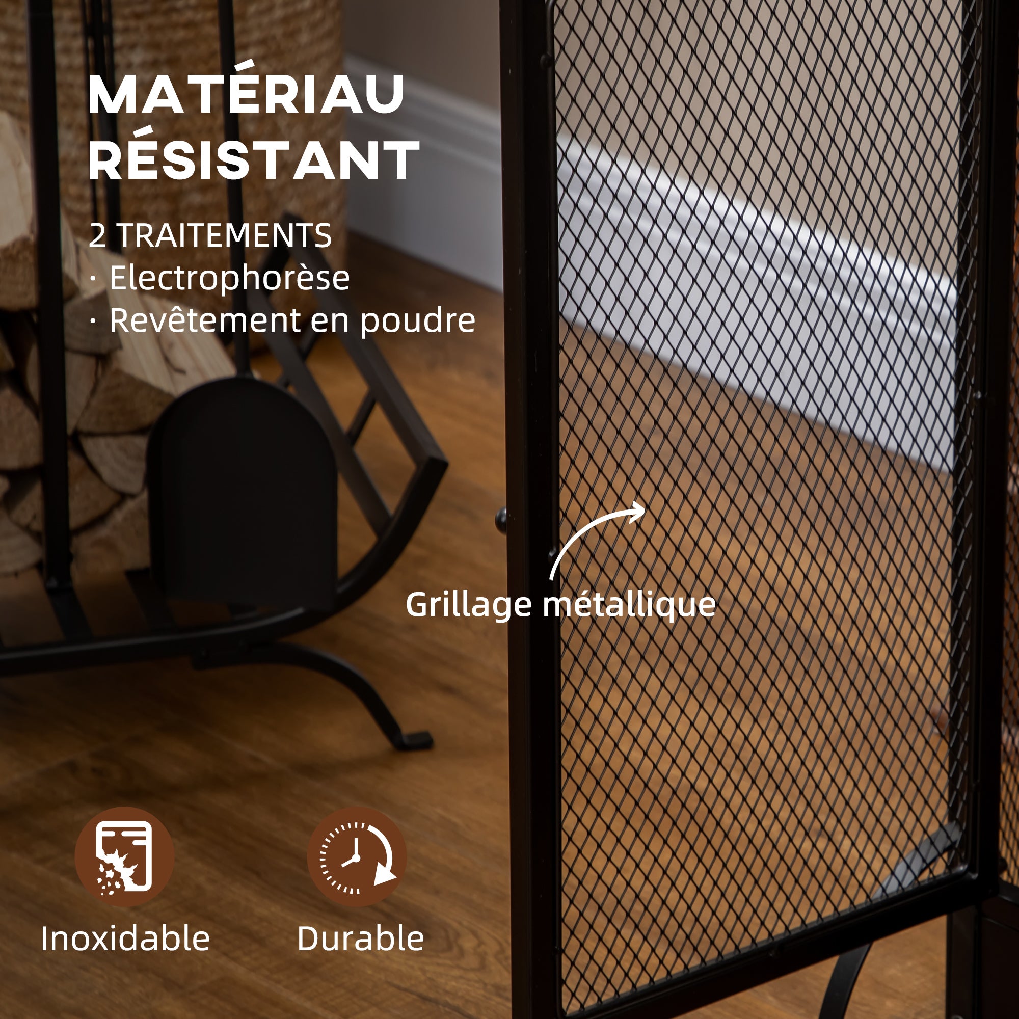 Pare-étincelles grille de protection pour cheminée - pare-feu barrière de sécurité - 3 volets pliables et porte - métal noir