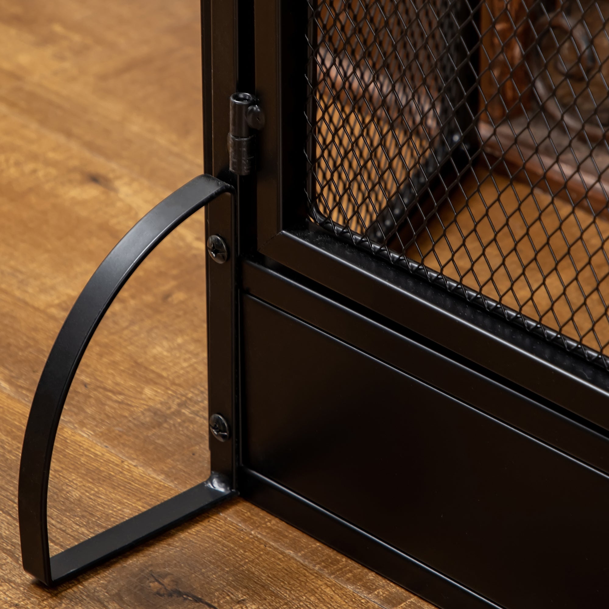 Pare-étincelles grille de protection pour cheminée - pare-feu barrière de sécurité - 3 volets pliables et porte - métal noir