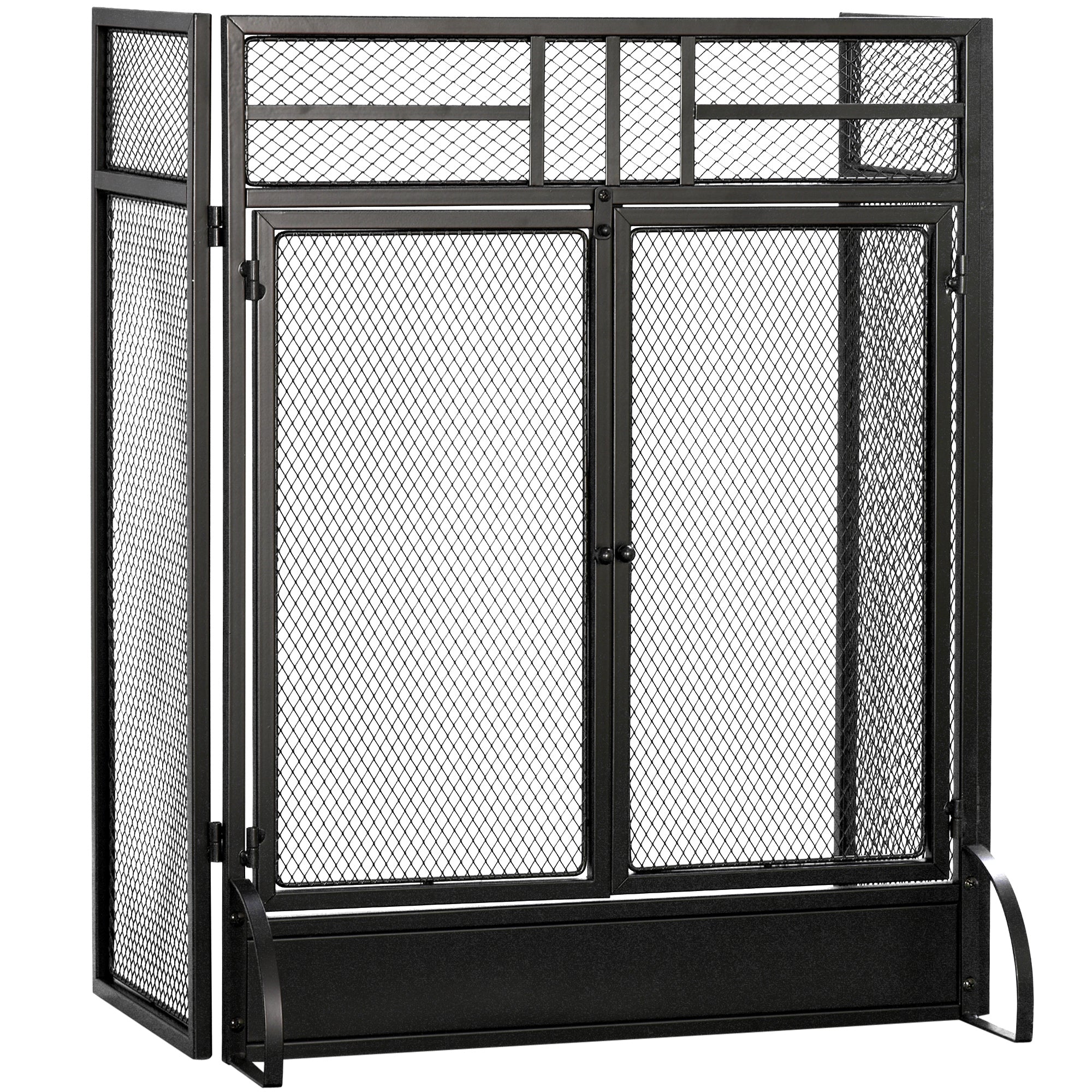 Pare-étincelles grille de protection pour cheminée - pare-feu barrière de sécurité - 3 volets pliables et porte - métal noir