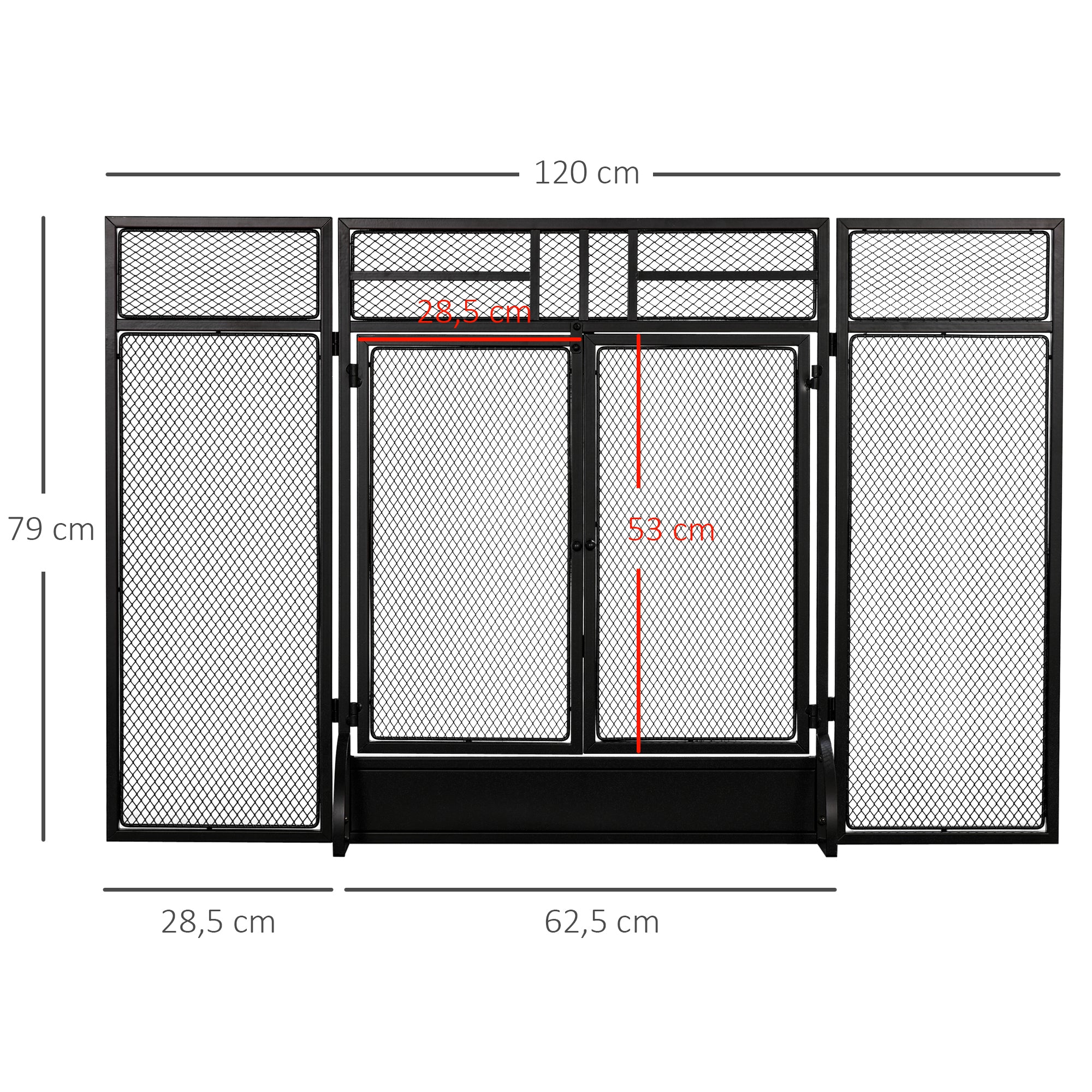Pare-étincelles grille de protection pour cheminée - pare-feu barrière de sécurité - 3 volets pliables et porte - métal noir